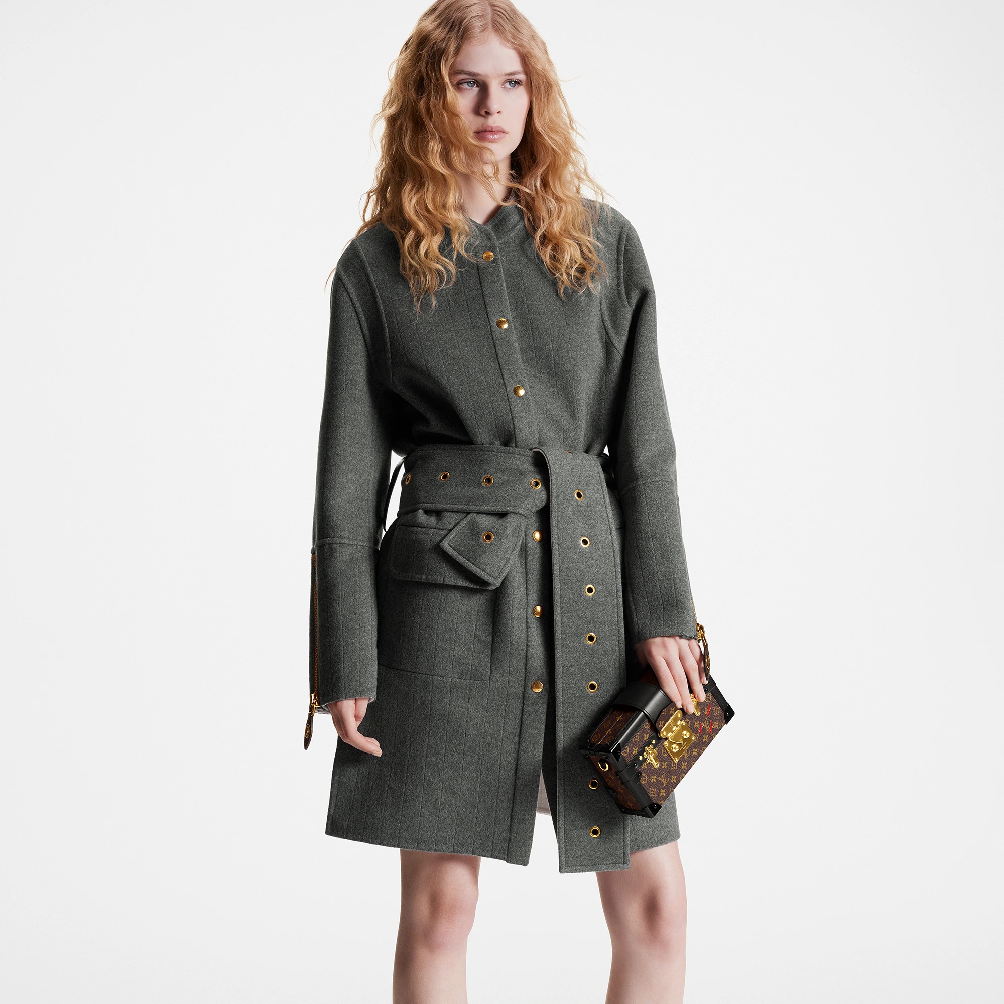 Belted Pinstripe Topstitch Coat - 5