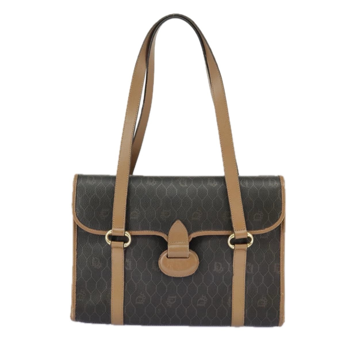 DIOR Honeycomb Canvas Hand Bag Black Beige - 13