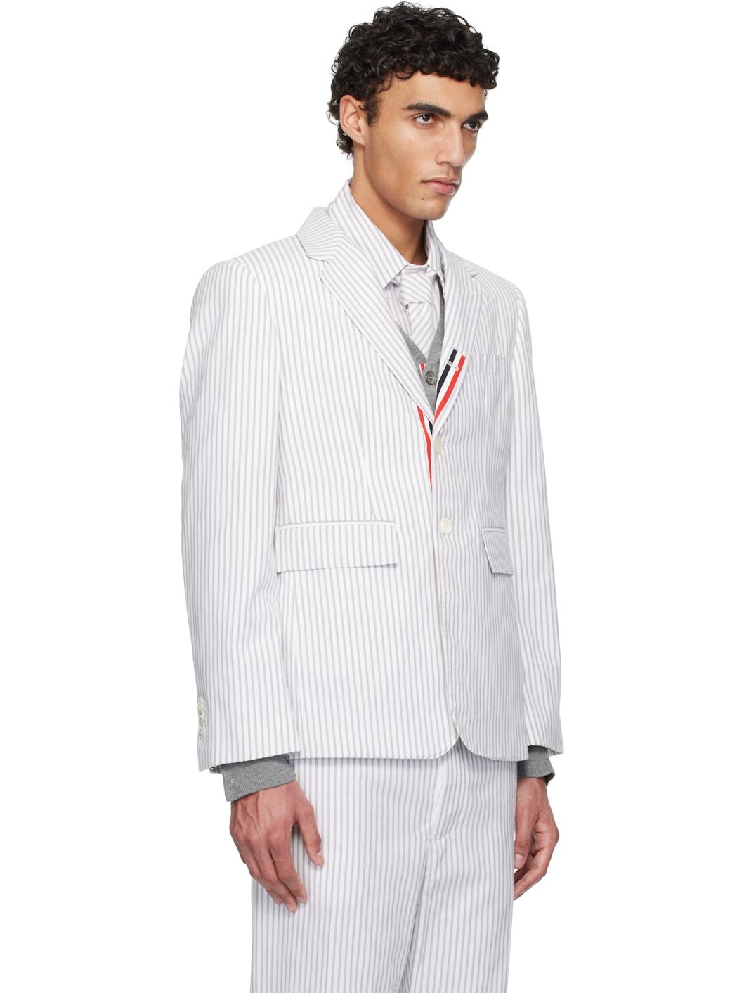 White & Gray Classic Grosgrain Placket Madras Blazer - 2