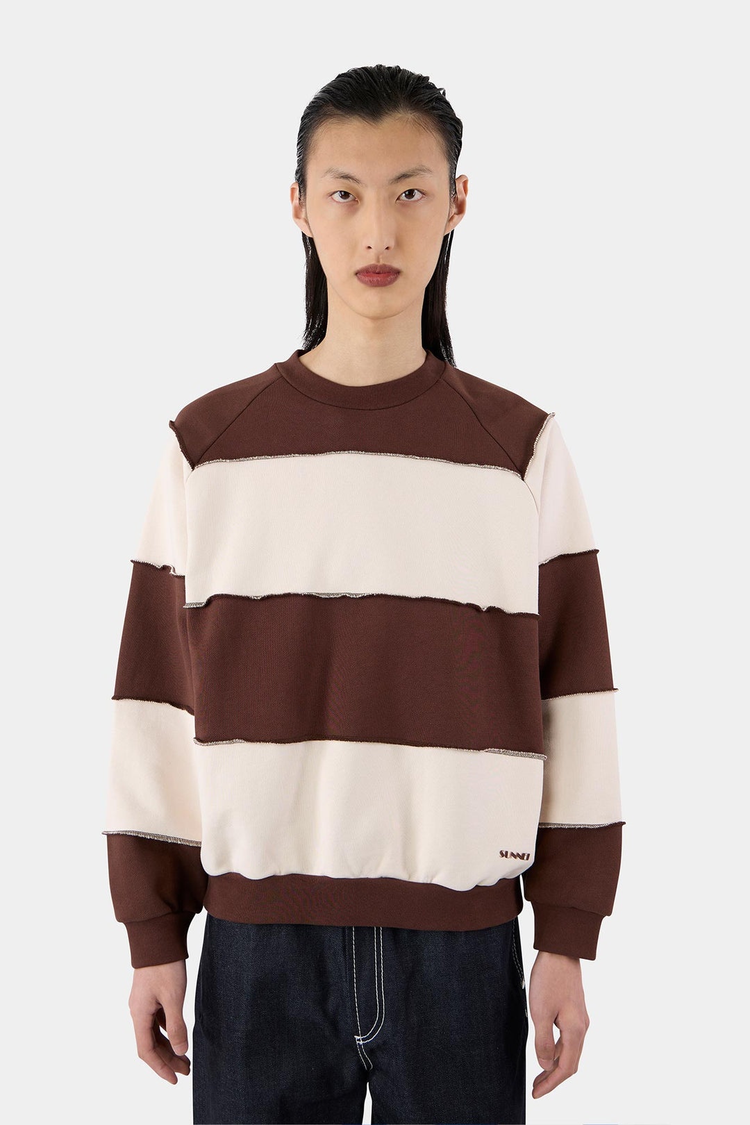 PANEL SWEATSHIRT/ brown & cream stripes - 3