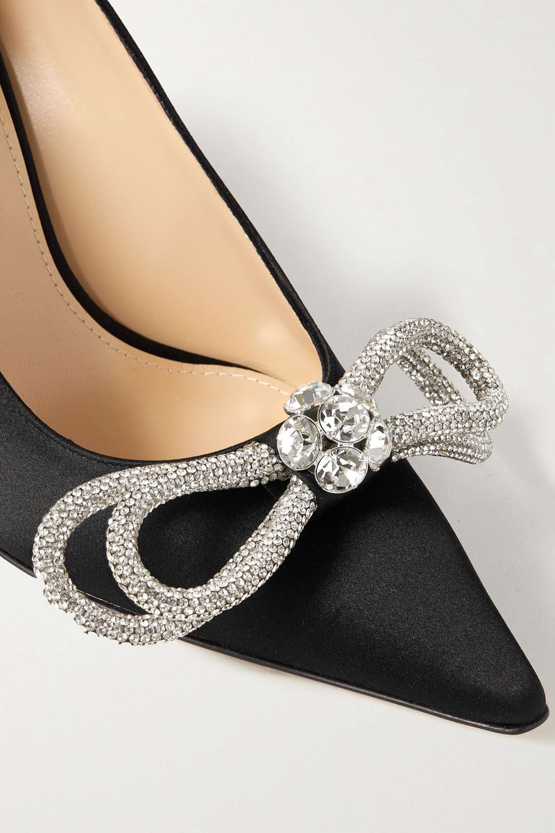 Double Bow crystal-embellished satin point-toe pumps 4