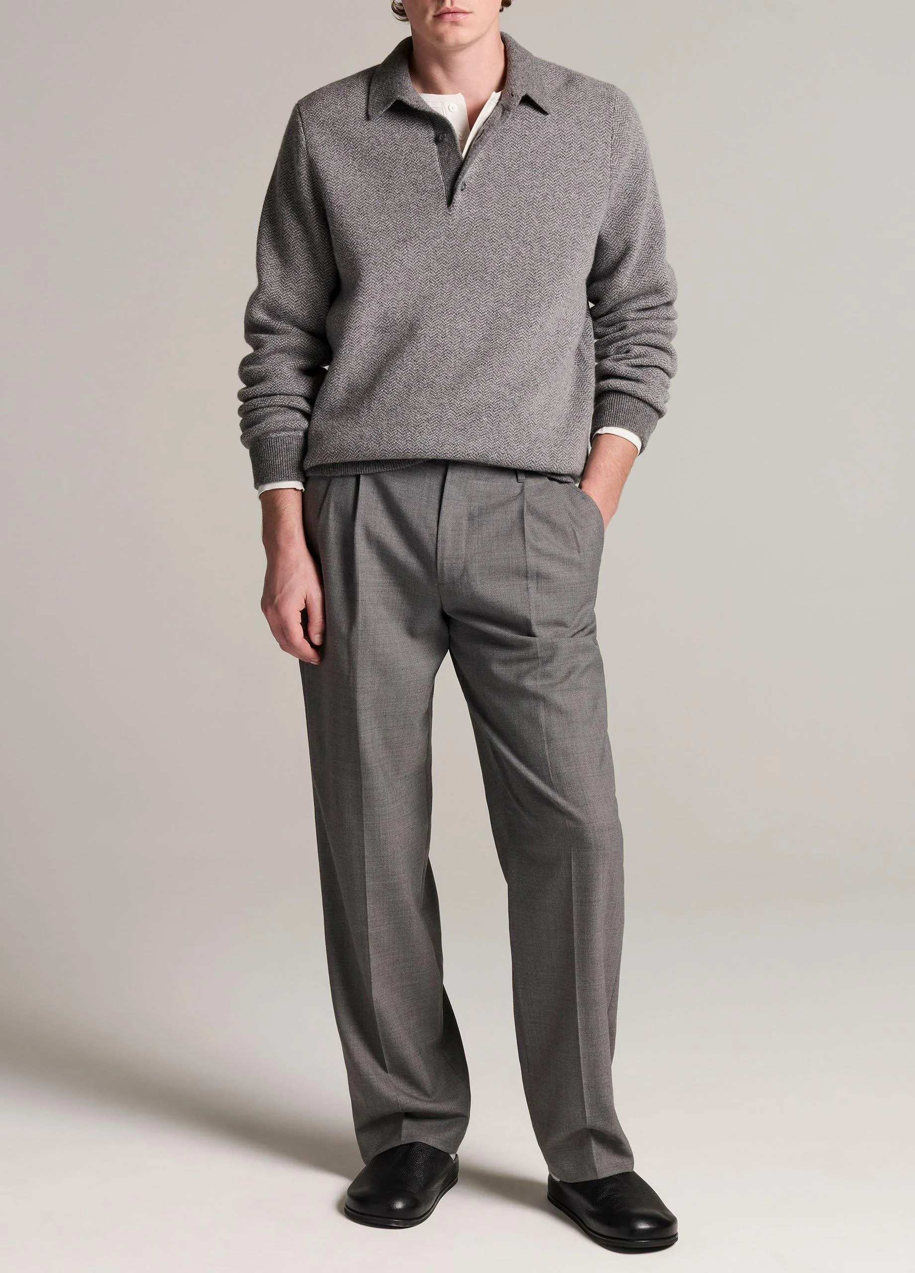 Louie Relaxed Twill Double-Pleated Trouser - 1