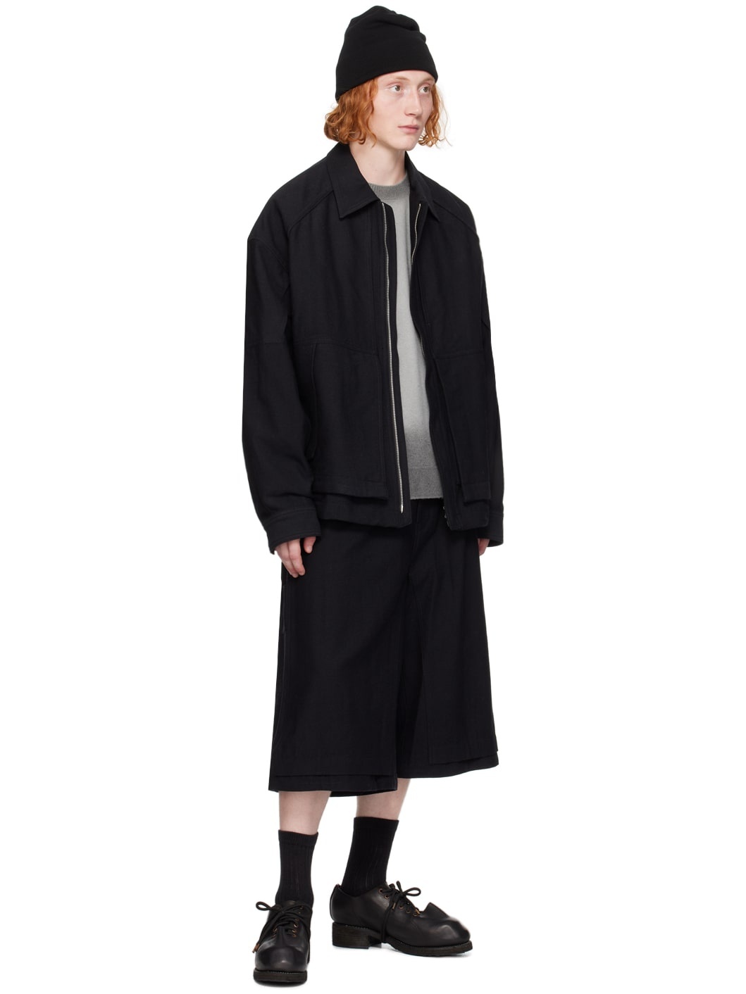 Black Spread Collar Jacket - 4
