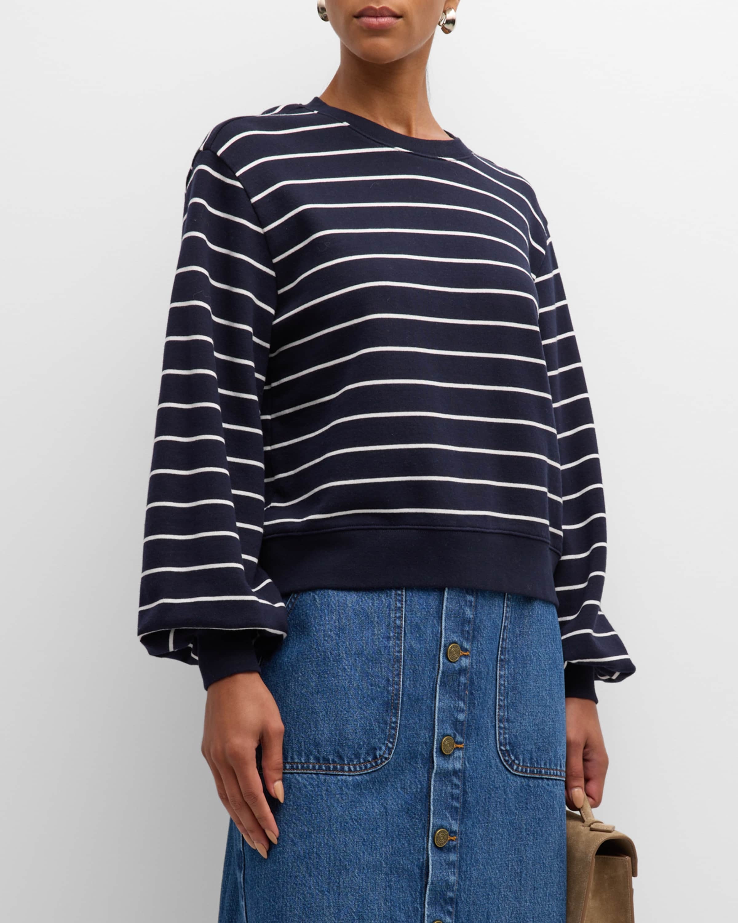 Stripe Blouson-Sleeve Sweatshirt - 2