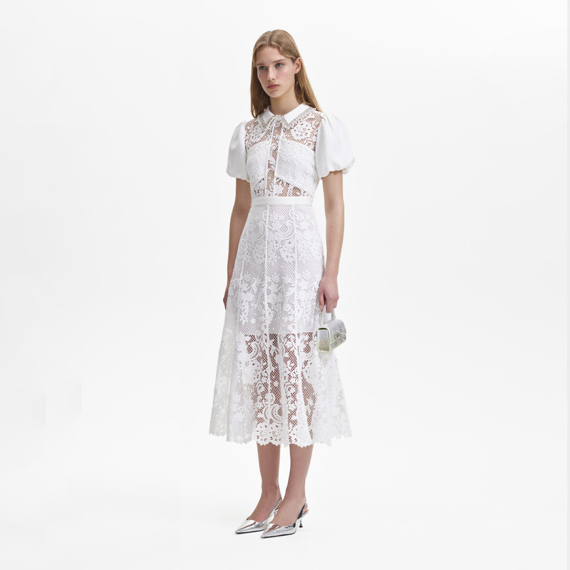 chinese dress ladies Jezebel White Lace Plunge-Neck Collared Midi Dress  Club L London