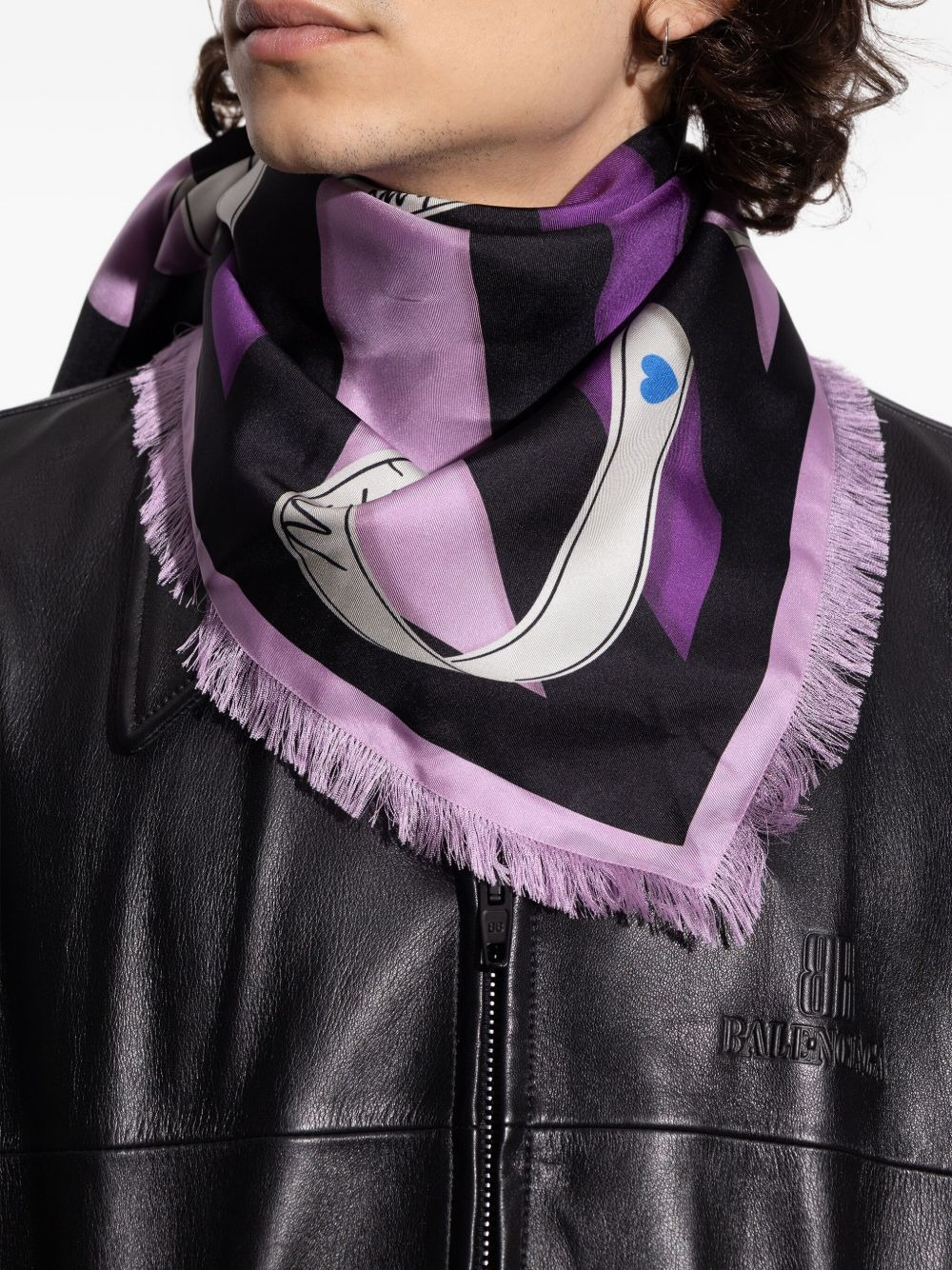 ribbon-striped silk scarf - 4
