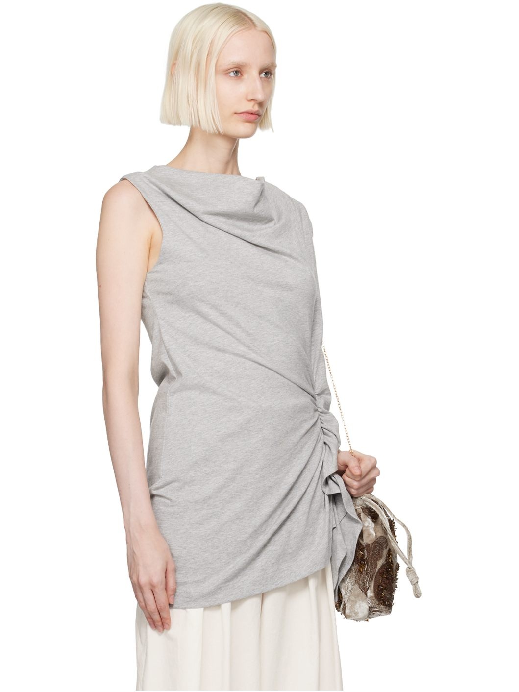 Gray Ruffled Tank Top - 2