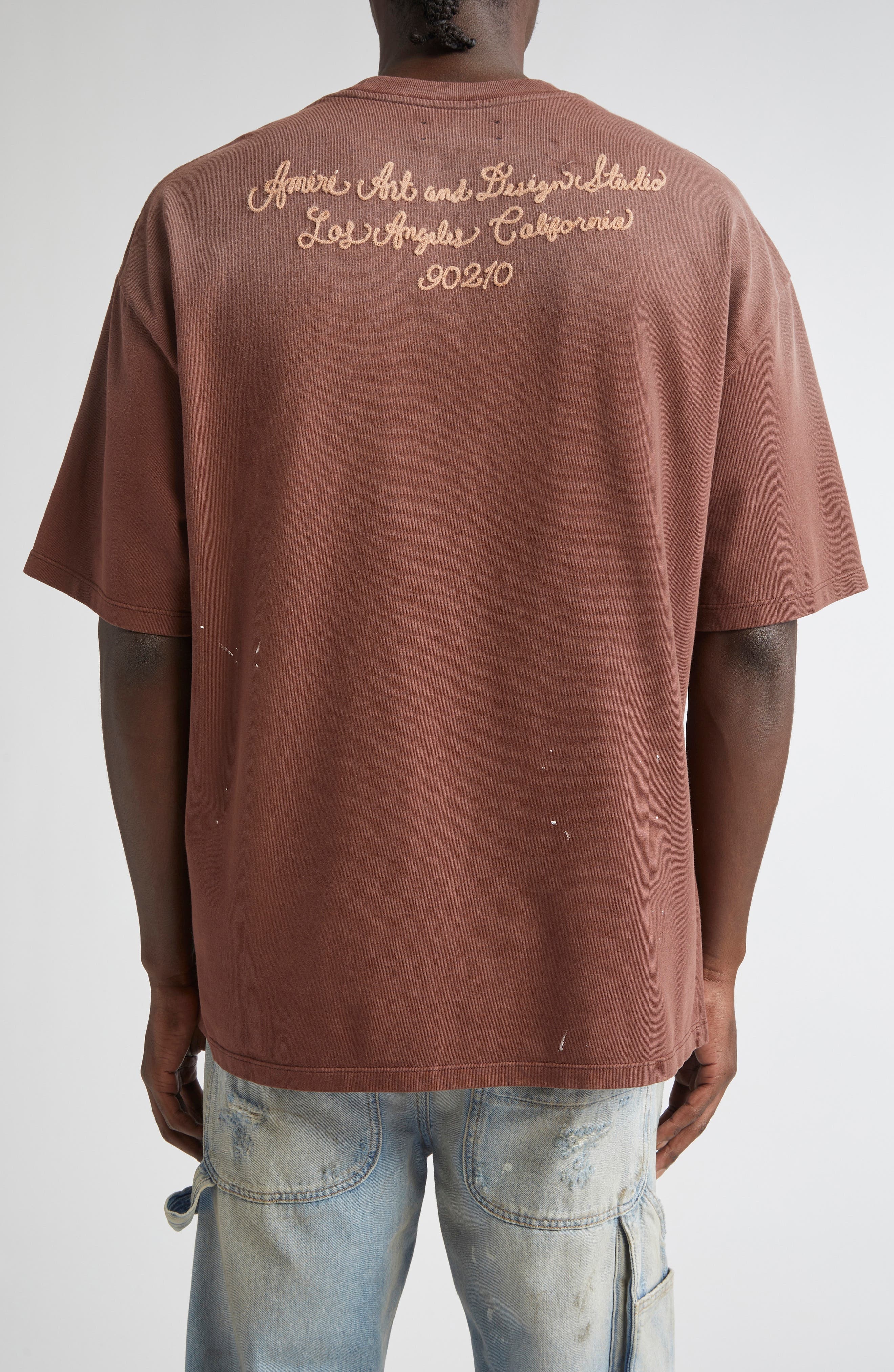 AMIRI Design Studio Embroidered Paint Splatter Oversize T-Shirt in Walnut Brown at Nordstrom - 2