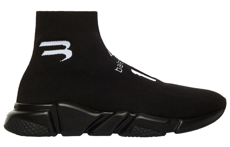 Balenciaga Speed Lt Soccer Sponsor Logo Sneakers 'Black Knit' 645734W2DBU1090 - 2