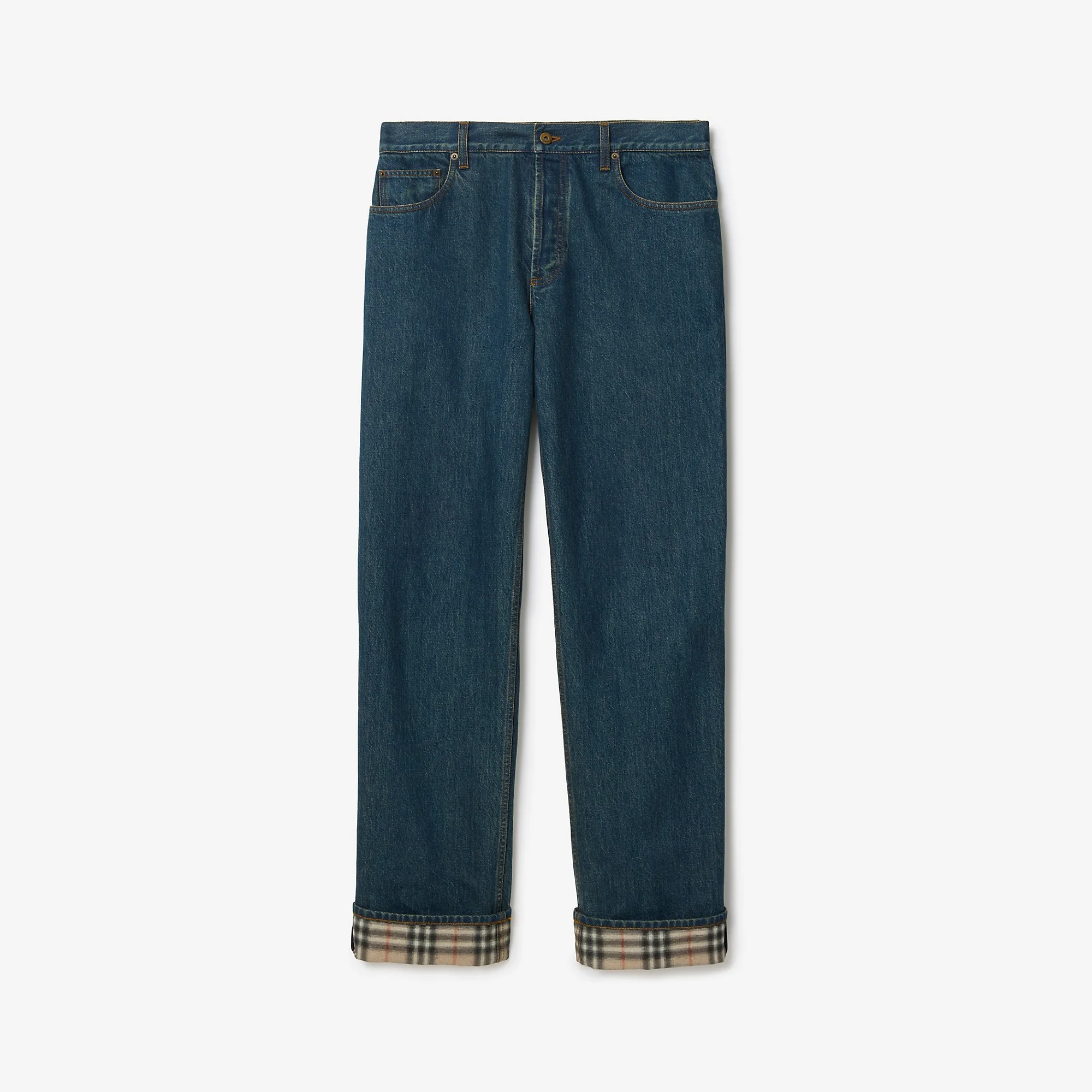 Straight Check Turn-up Jeans - 1