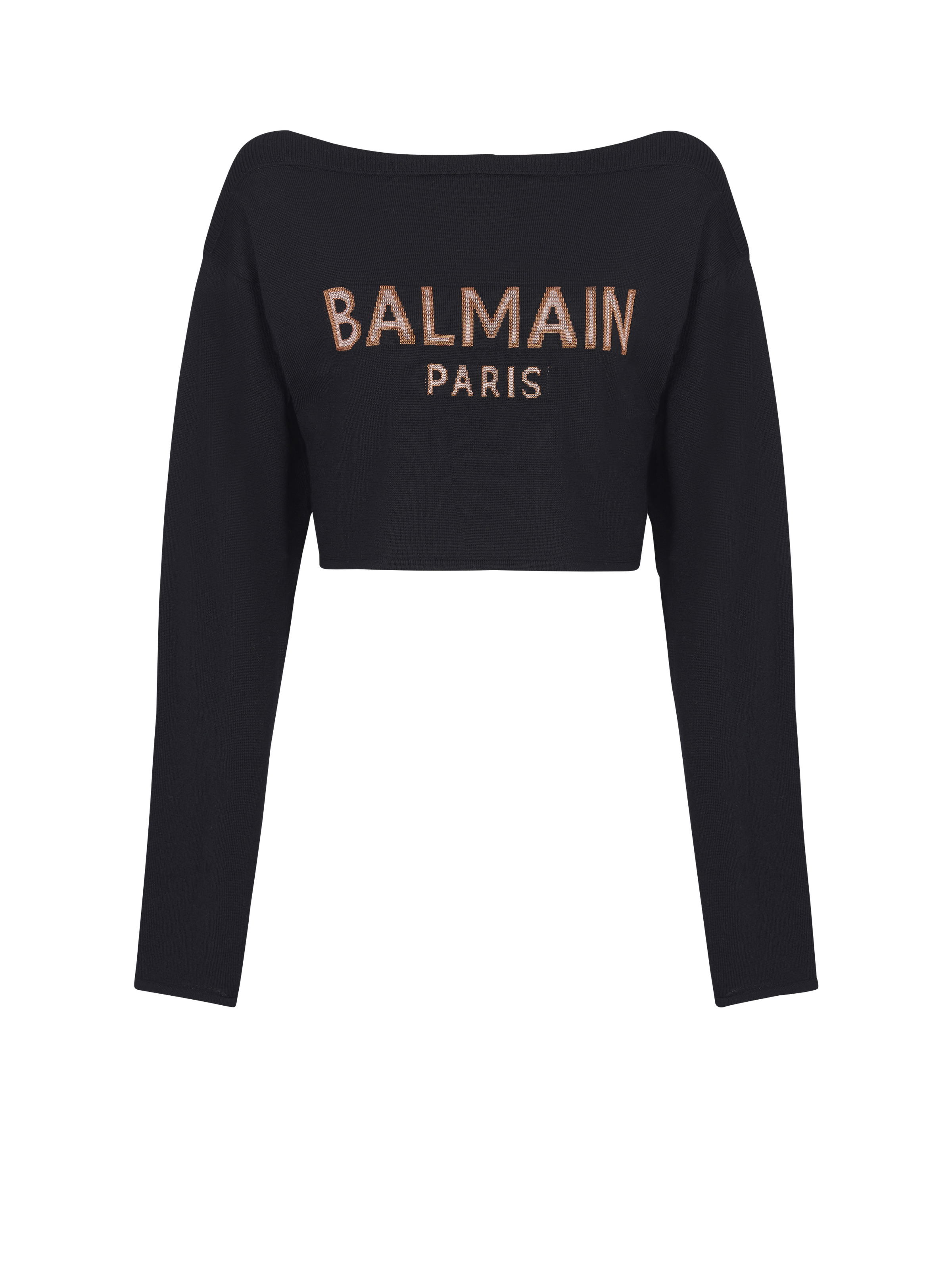 Cropped jacquard jumper with Balmain logo - 1