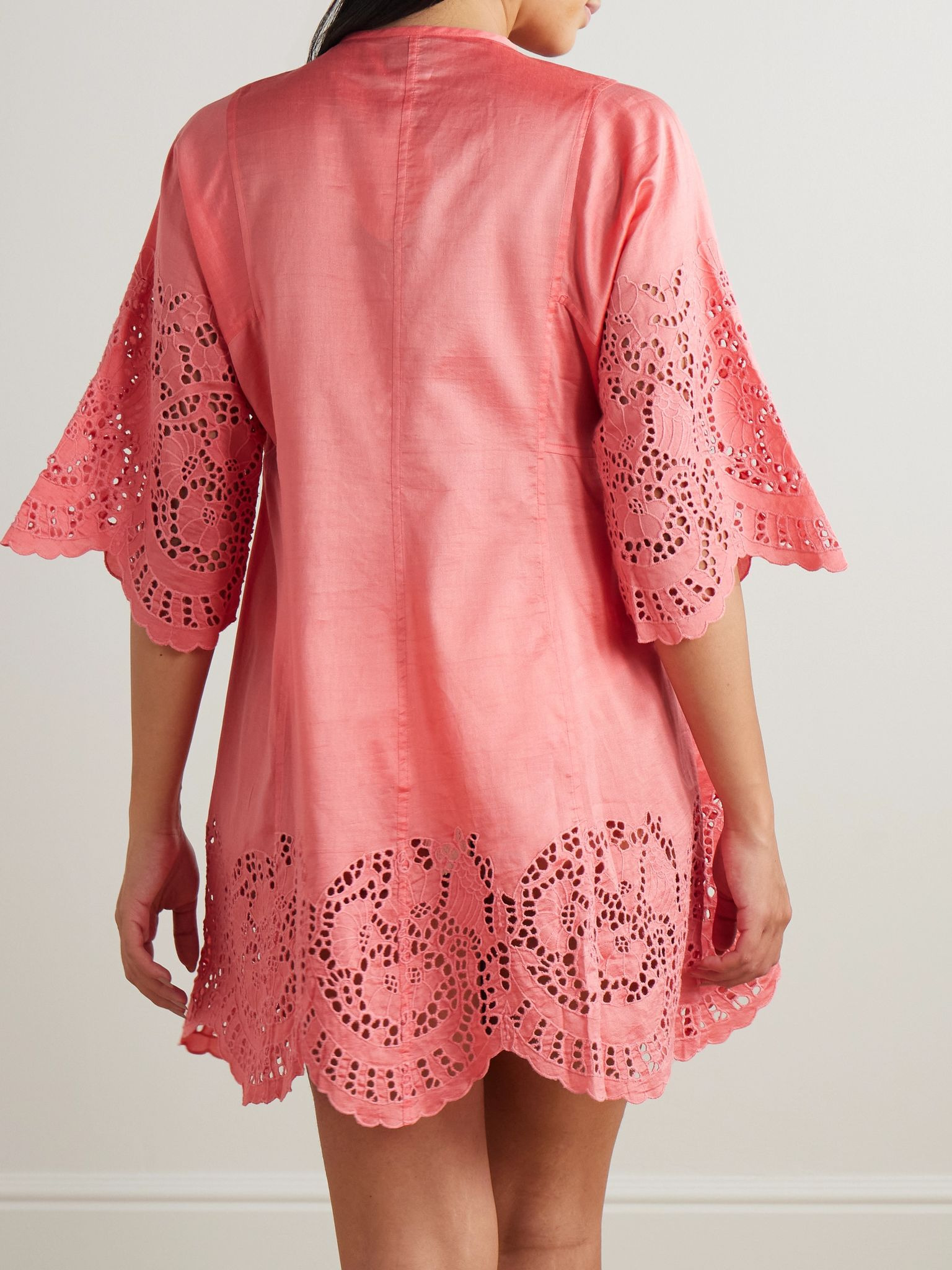 Rachel broderie anglaise cotton and silk-blend kaftan Pink - 3