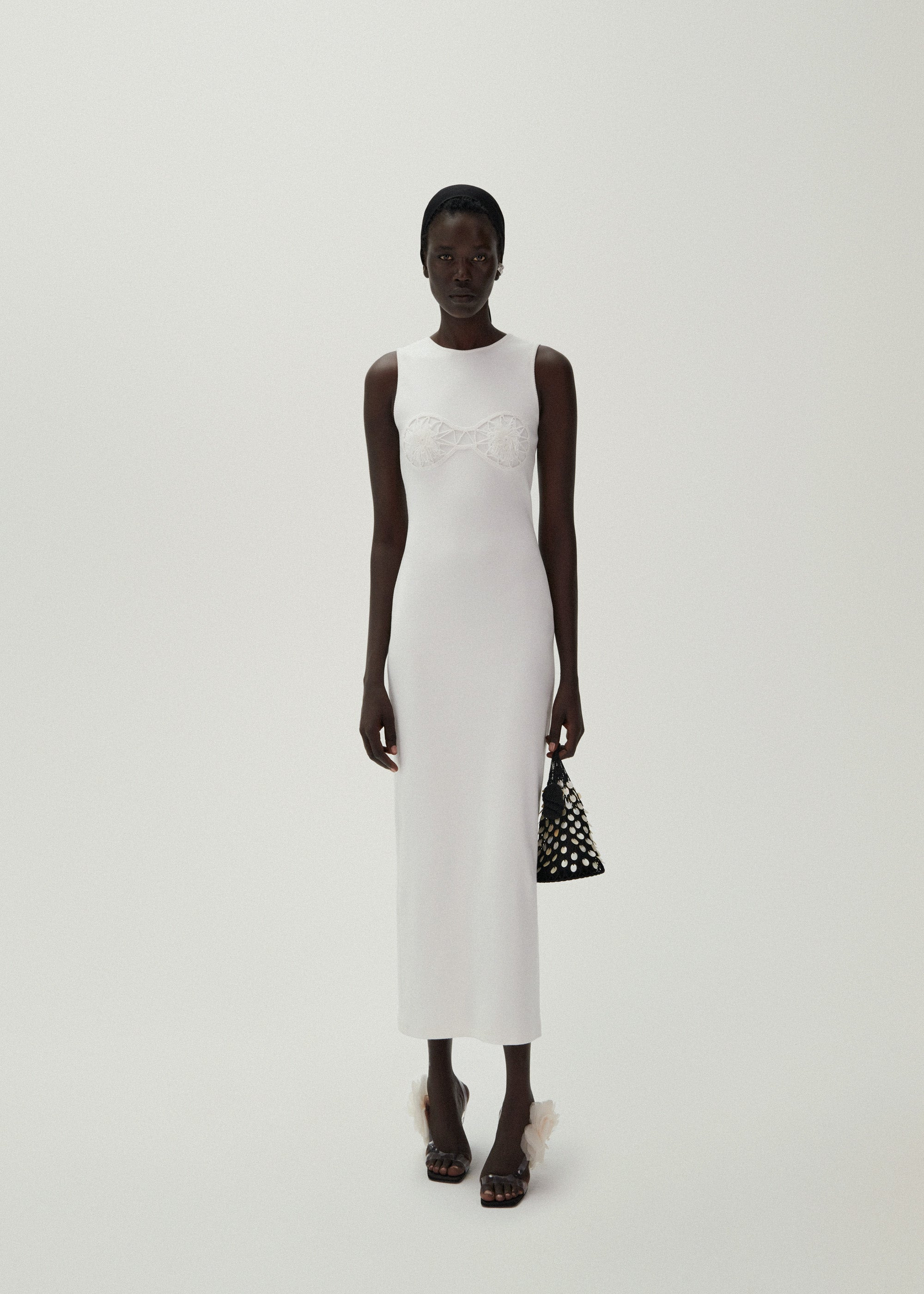 Crochet bra cotton tank dress in white - 3