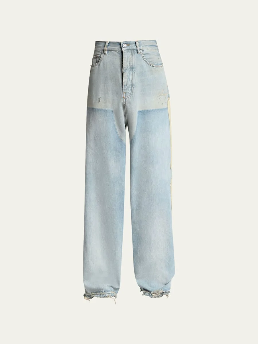 Men's Light-Wash Denim Carpenter Jeans with Bone Appliques - 1