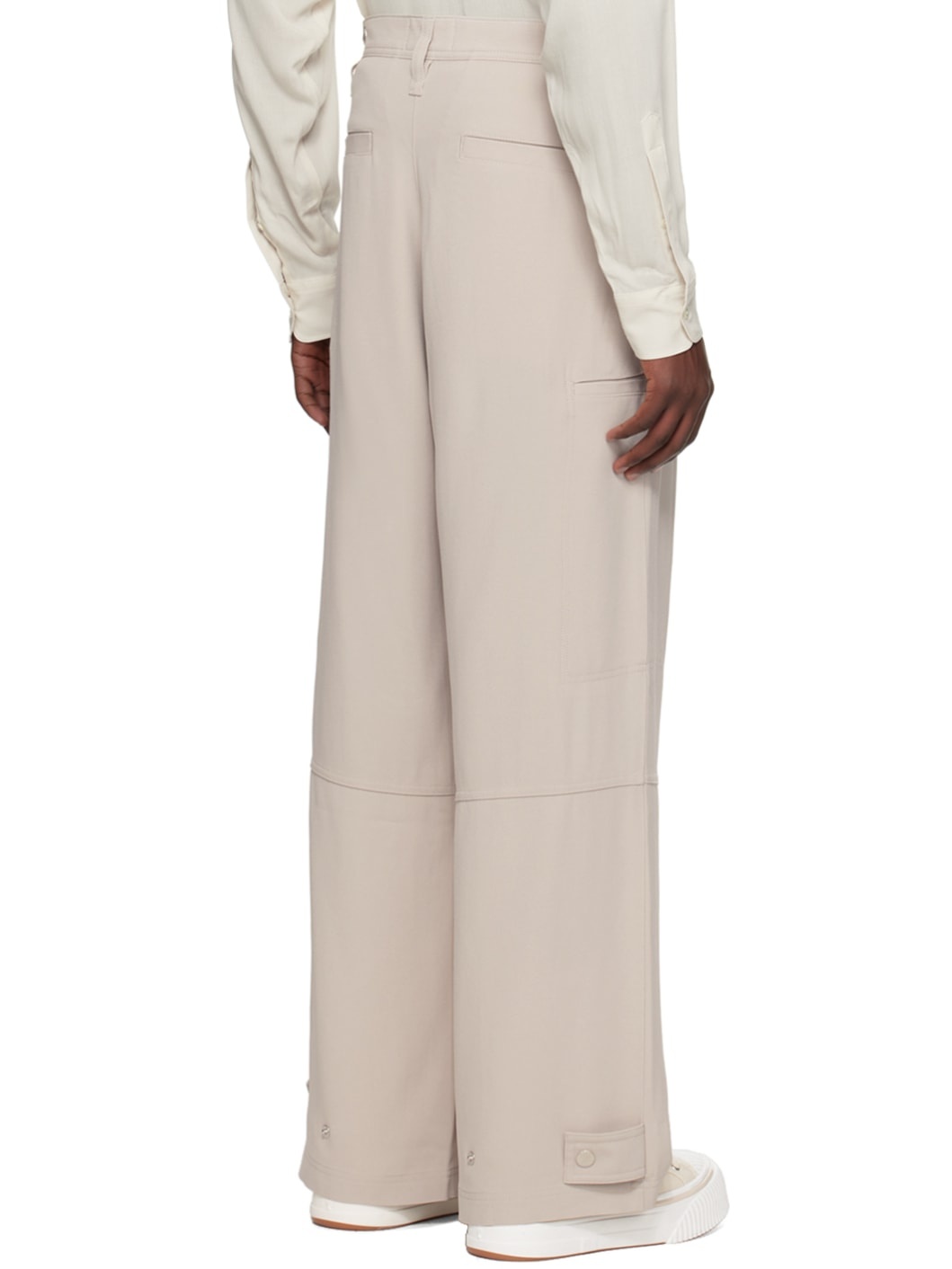 Beige Pleated Cargo Pants - 3