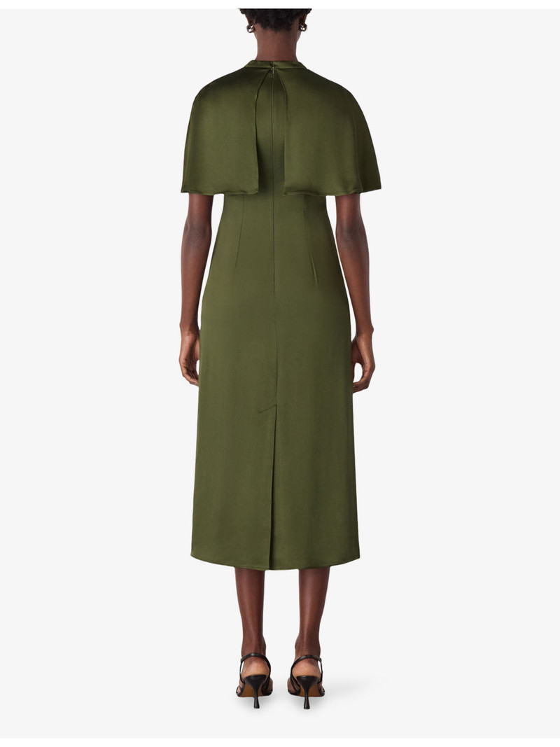 Olive Cape-Overlay Satin Midi Dress 3