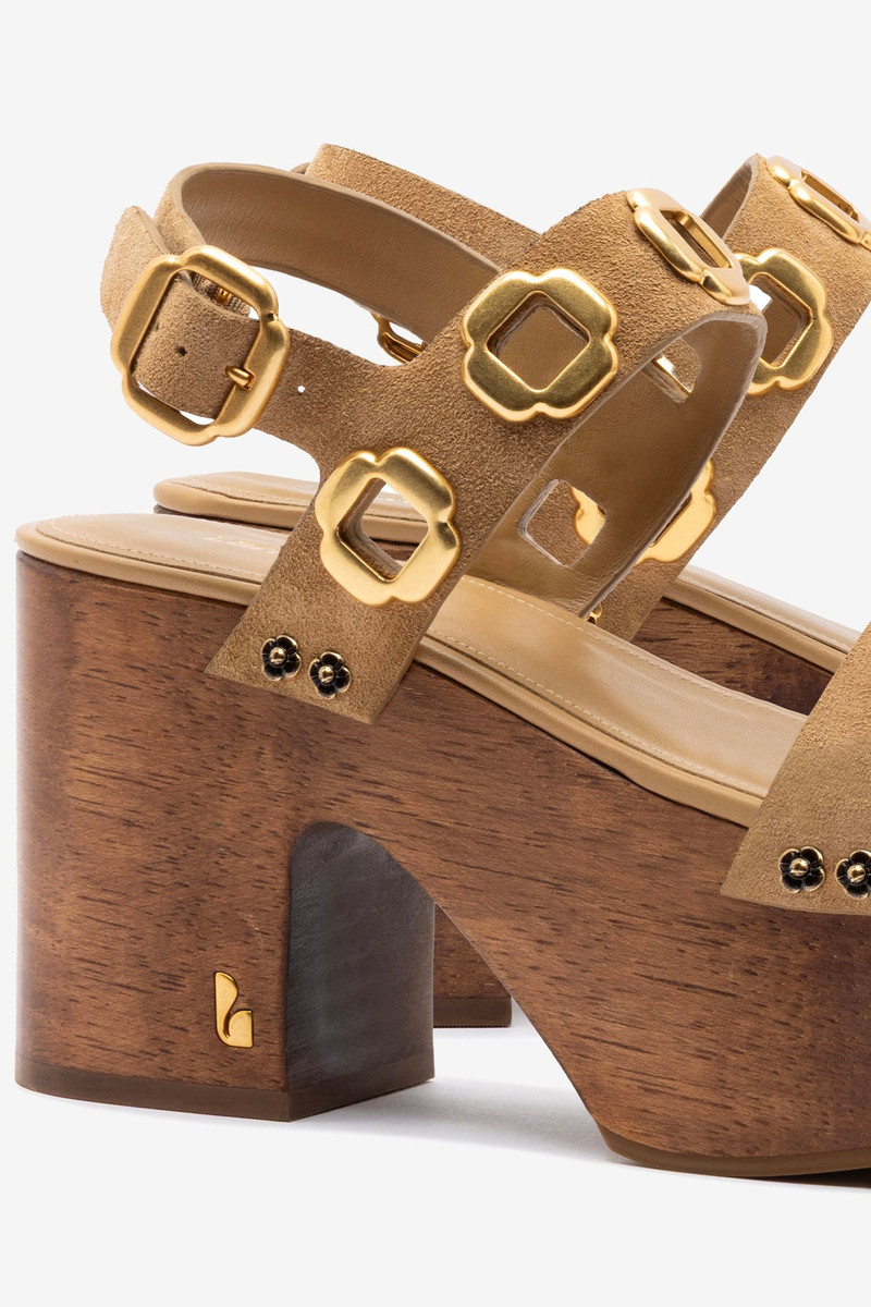Miso Wooden Platform Sandal In Peanut Suede 3