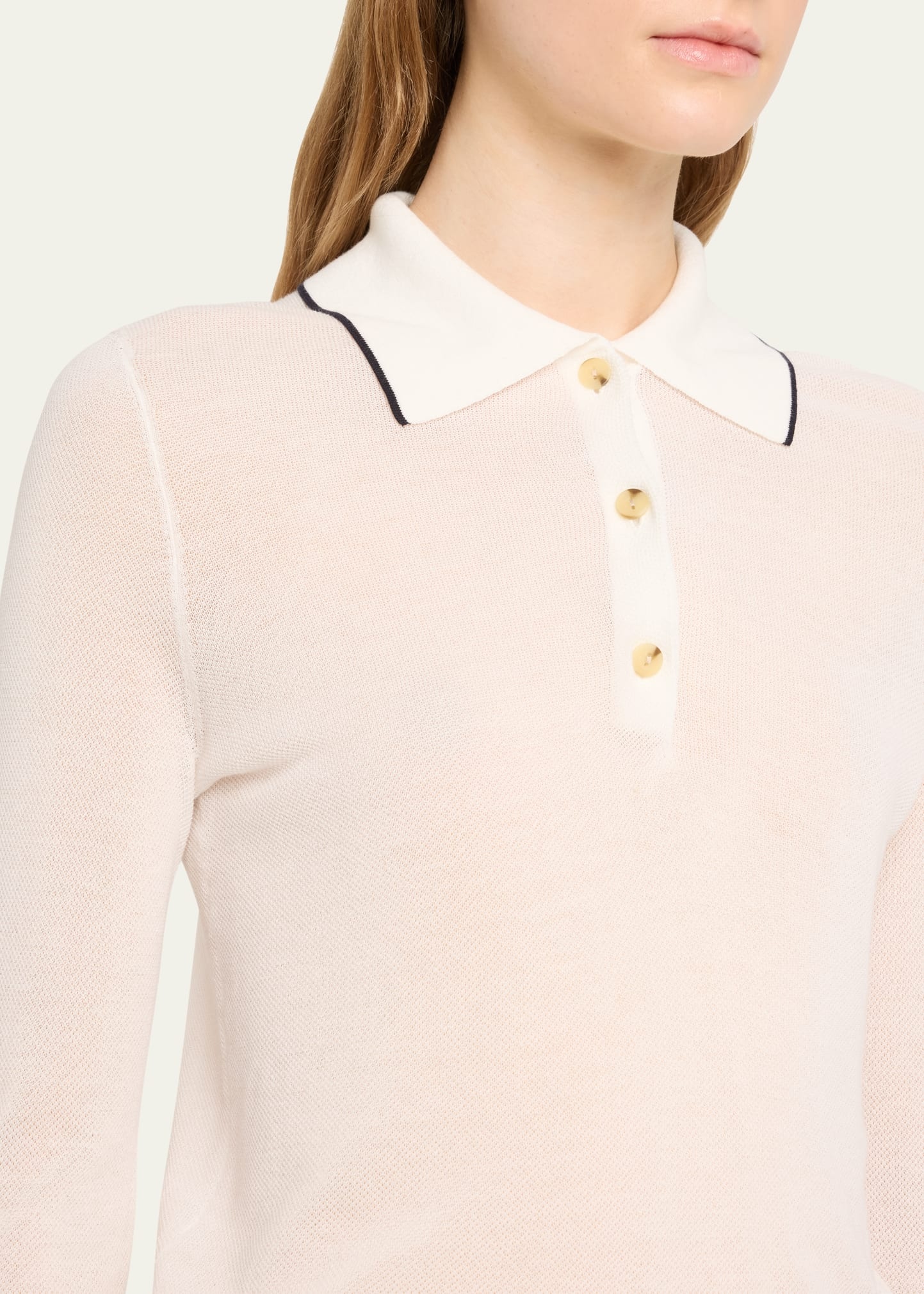 Tipped Collar Long-Sleeve Pique Polo Shirt - 5