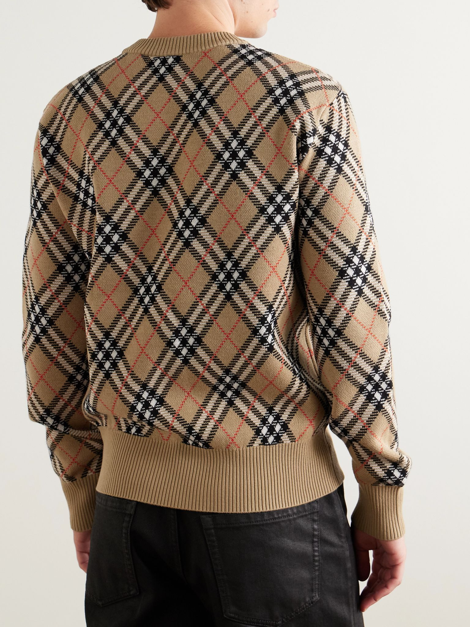 Checked Wool-Blend Jacquard Sweater Sand - 3