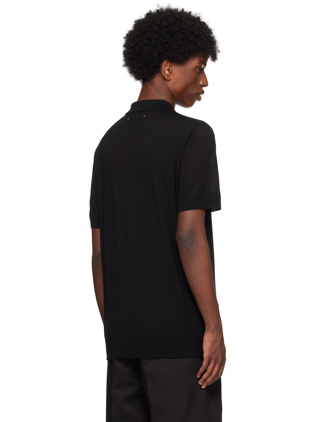 Black Short-Sleeved Merino Wool Polo - 3