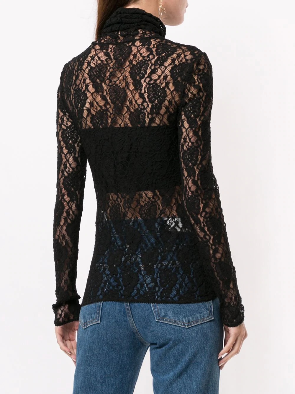 logo-stripe lace top - 4