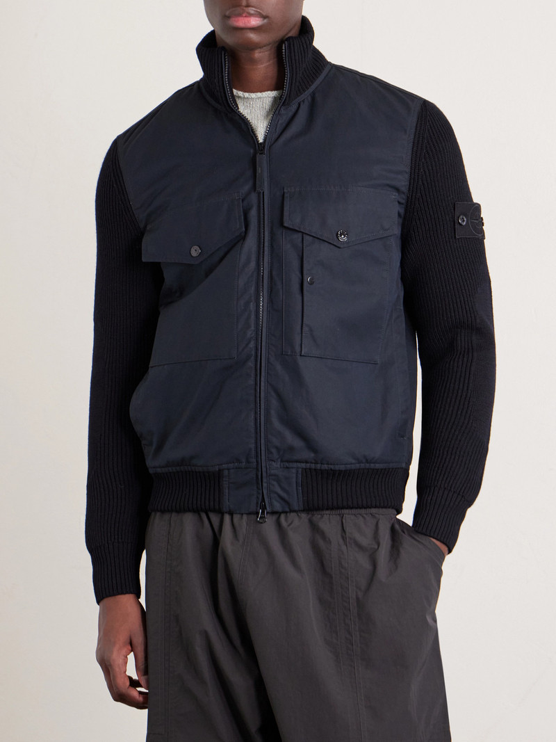 STONE ISLAND GHOST Hybrid Cotton-Canvas and Ribbed Virgin Wool Bomber Jacket 3