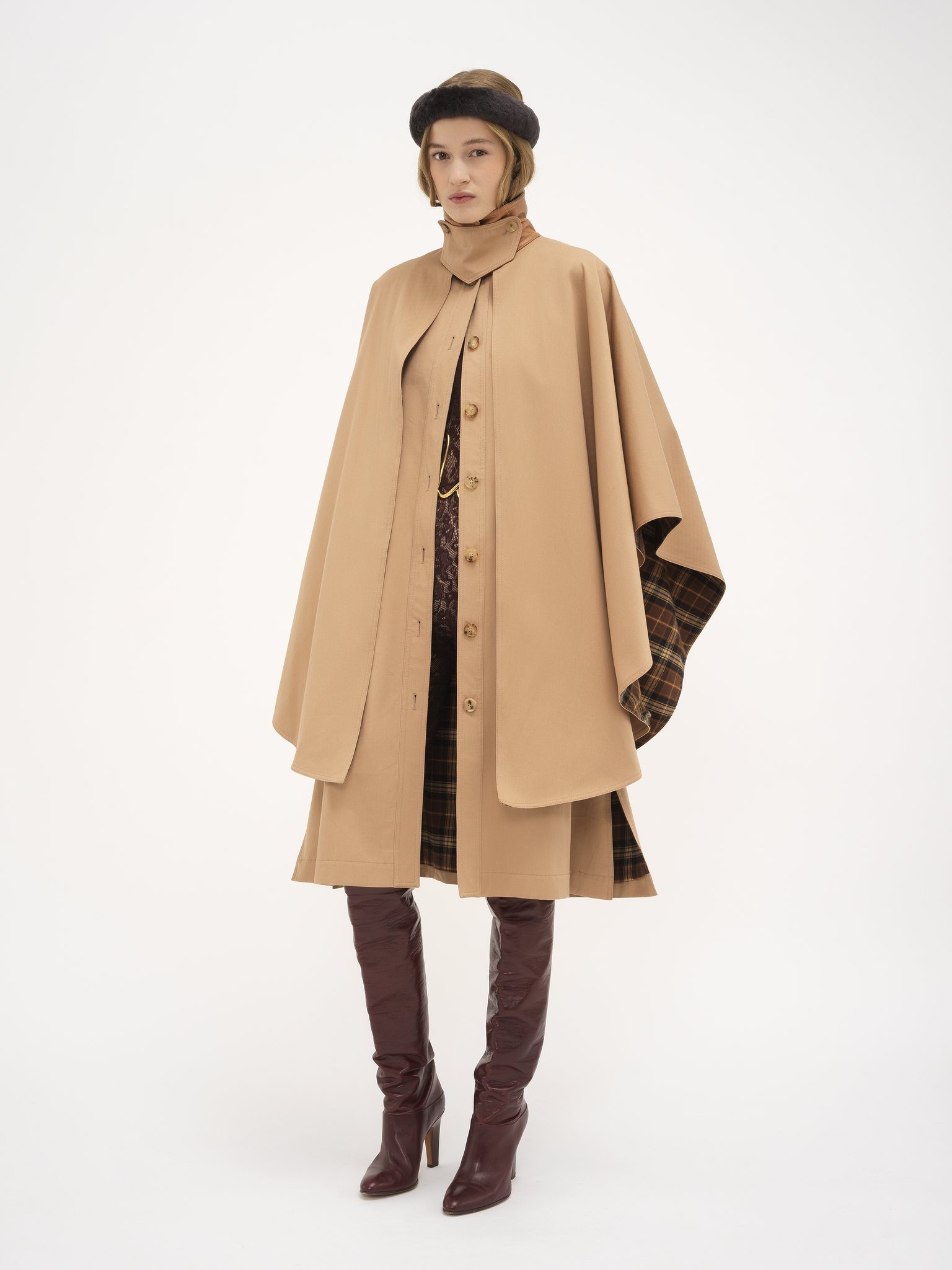 KNEE-LENGTH CAPE IN ORGANIC COTTON GABARDINE - 3