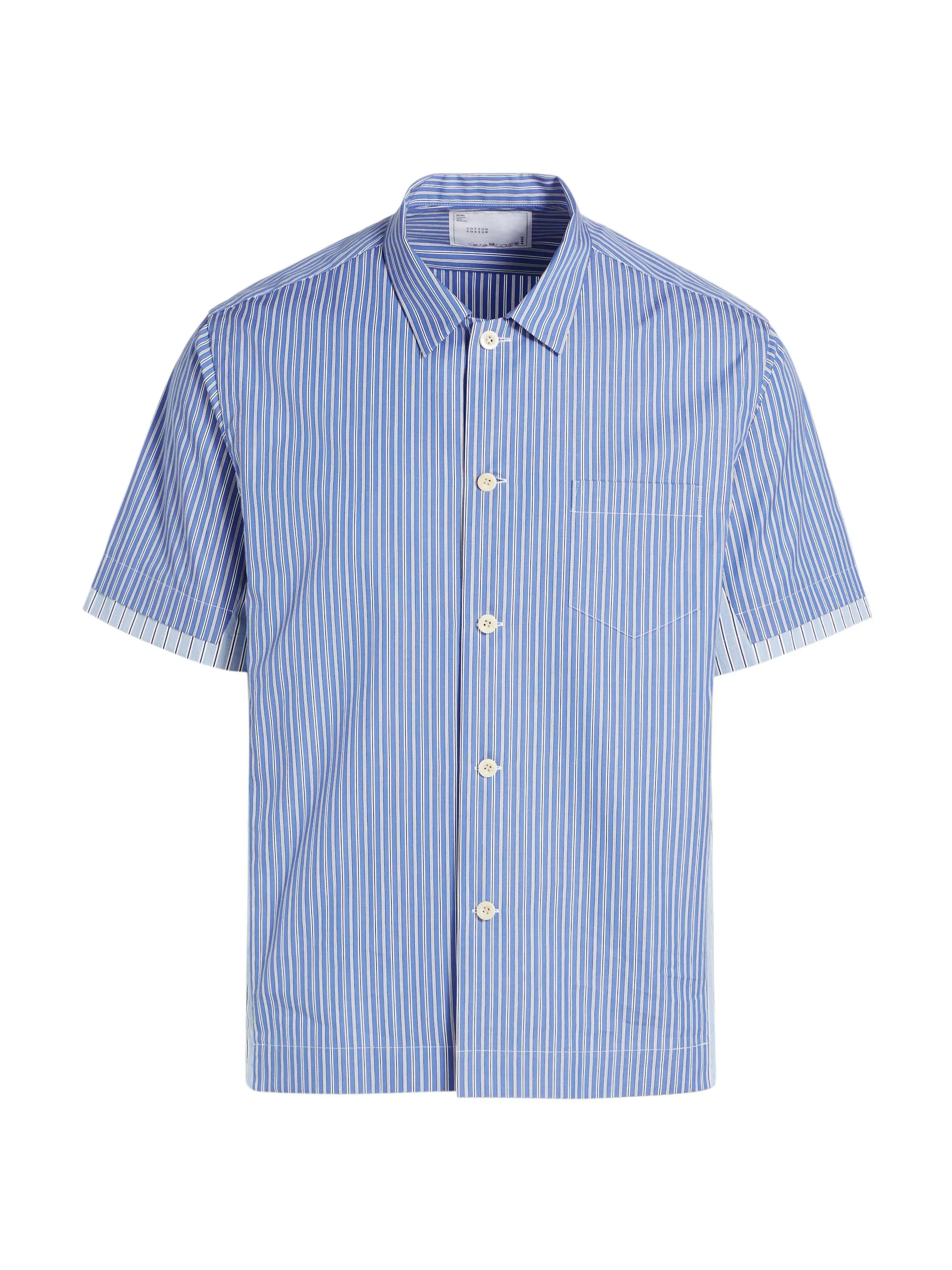 Men's Striped Cotton Poplin Short-Sleeve Shirt - Blue Stripe - 1