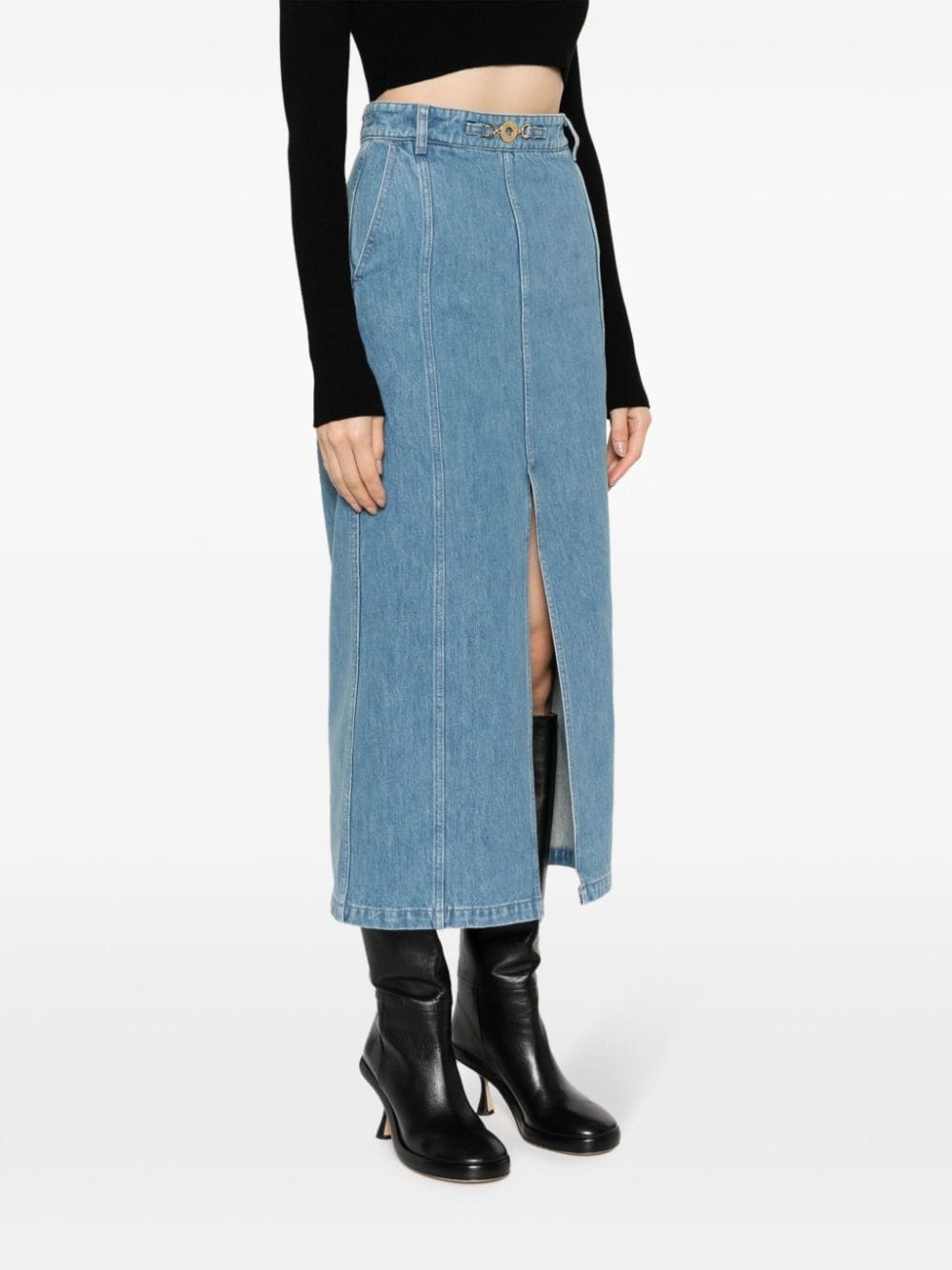 front-slit denim midi skirt - 3