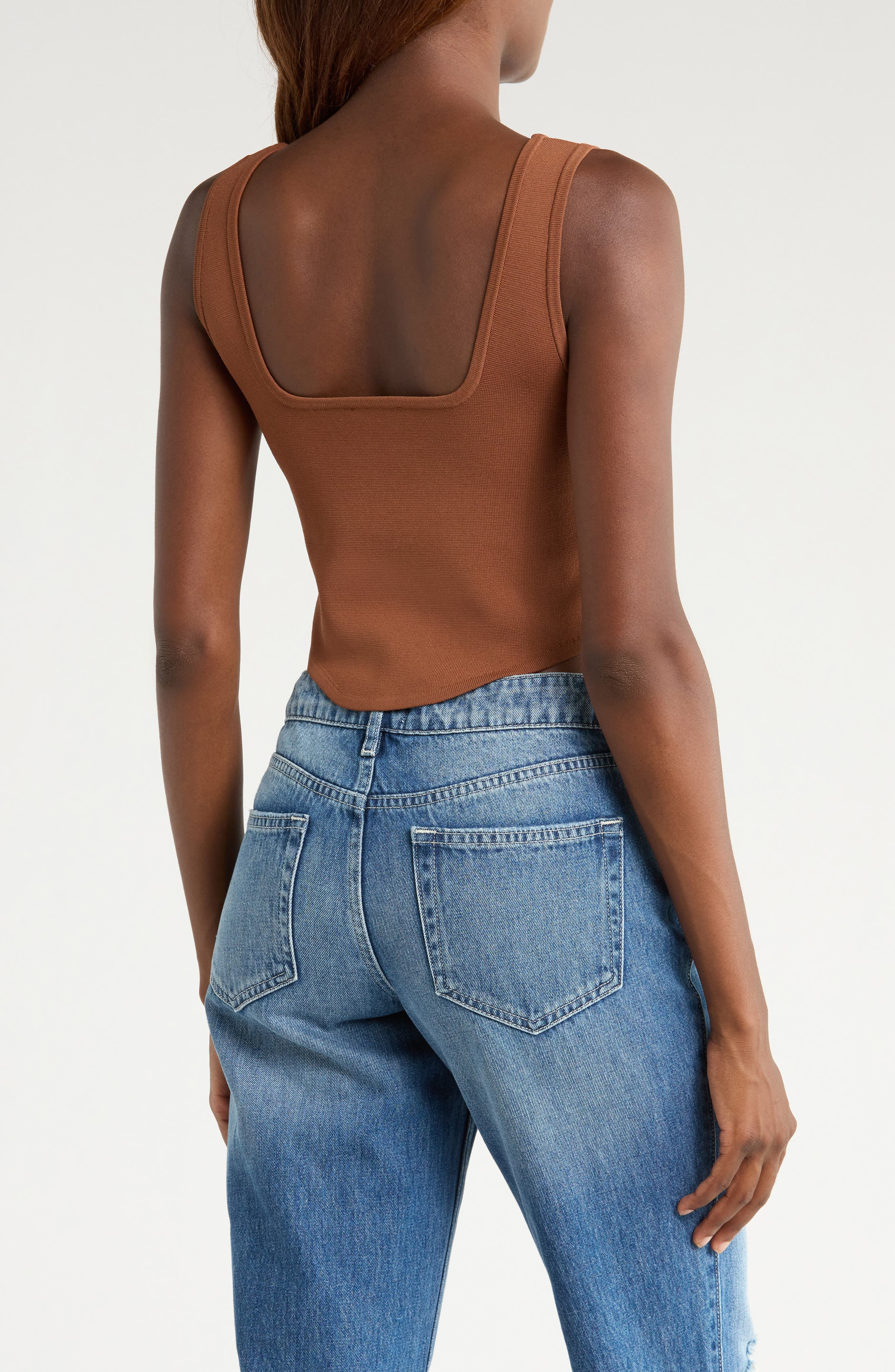 L'AGENCE Saga Square Neck Tank in Sepia Brown/Gold at Nordstrom - 2