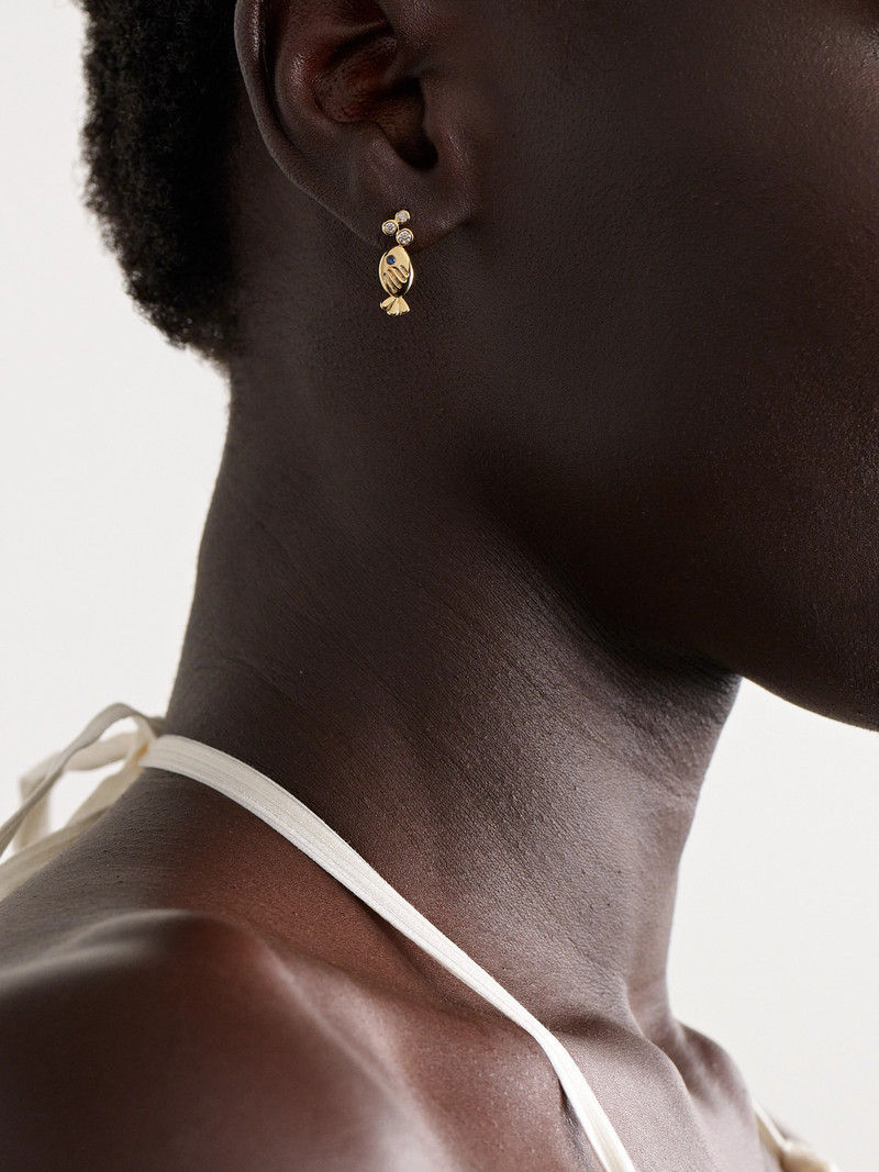 Yvonne Léon Sous L'eau 9-karat Gold, Diamond And Sapphire Earrings outlook