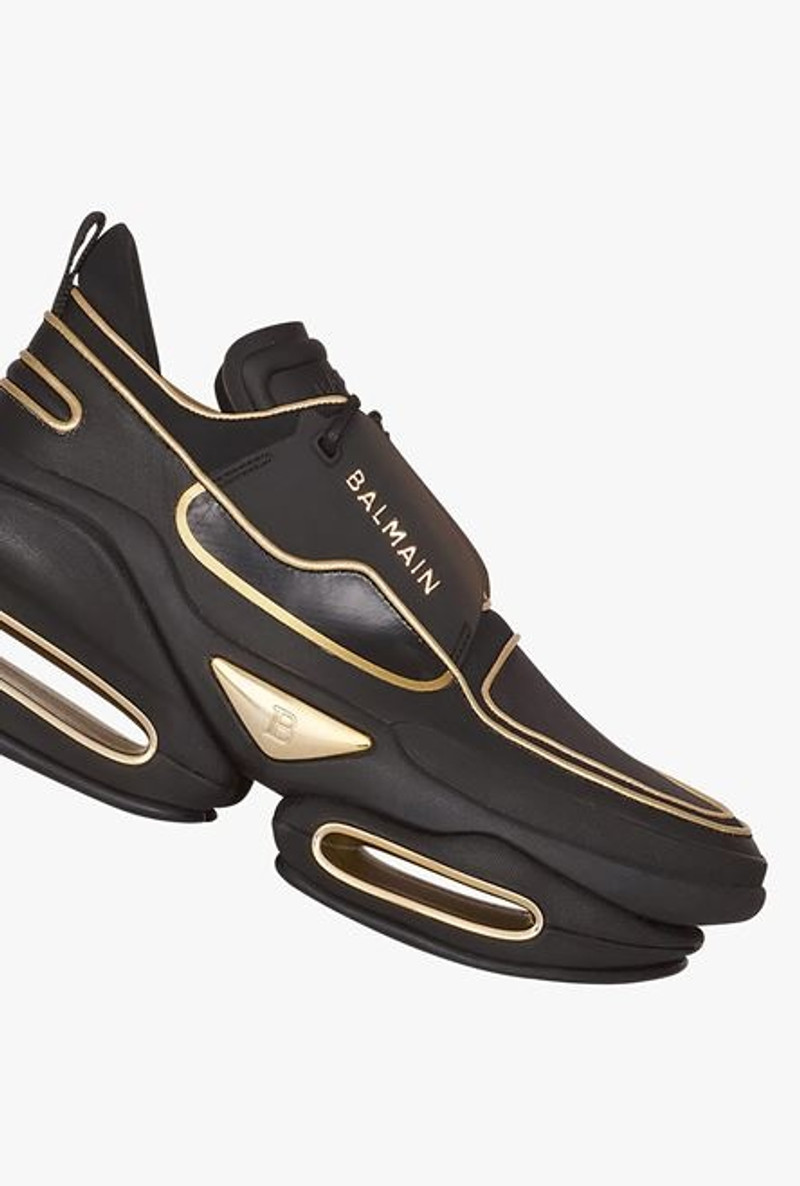 Black and gold leather and neoprene B-Bold low-top sneakers 6