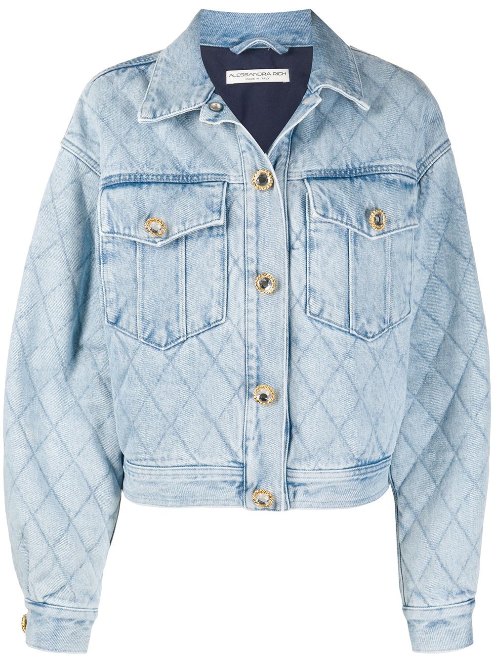 crystal-embellished quilted denim jacket - 1