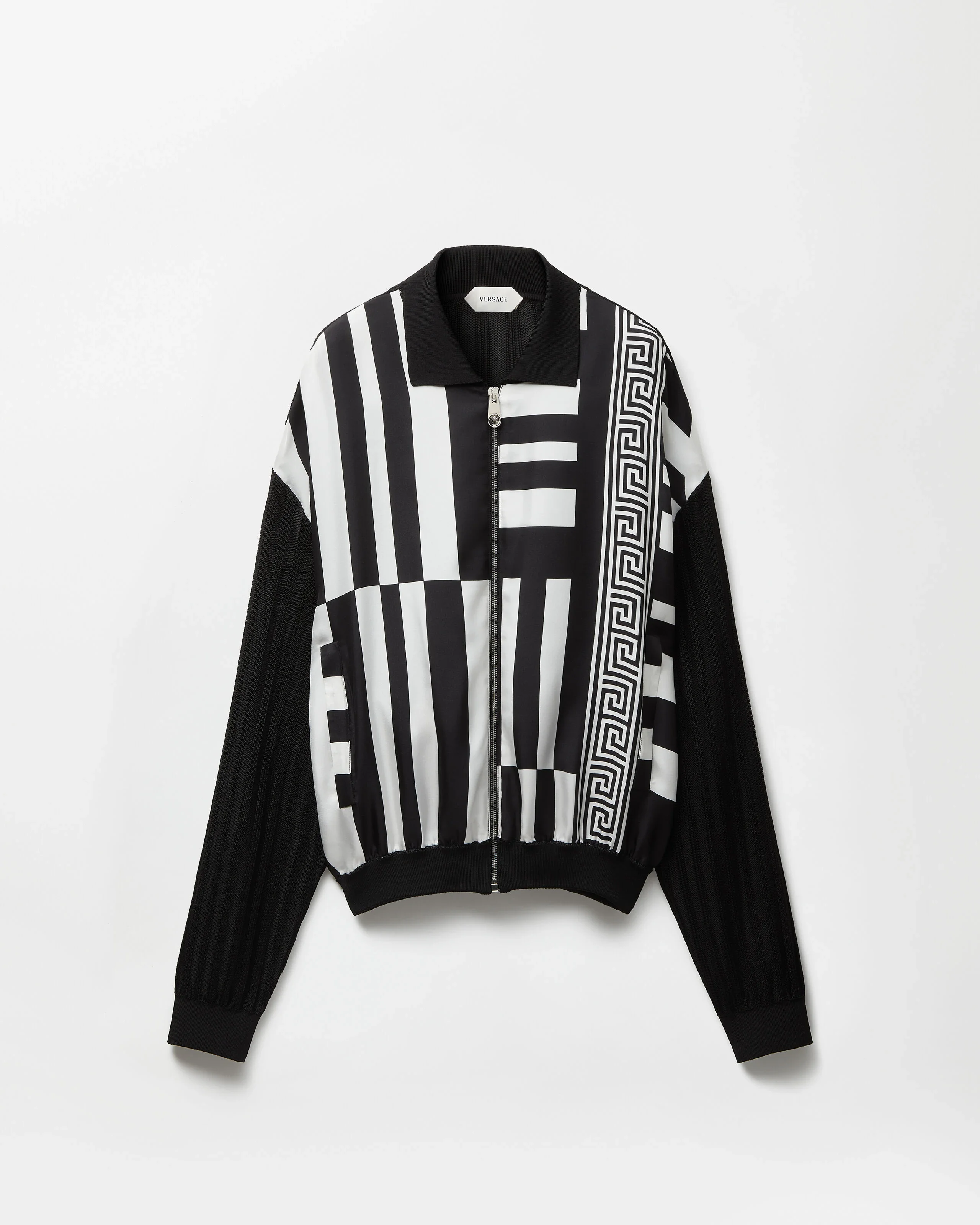 Knit Zip Cardigan with Printed Silk Inserts - 1