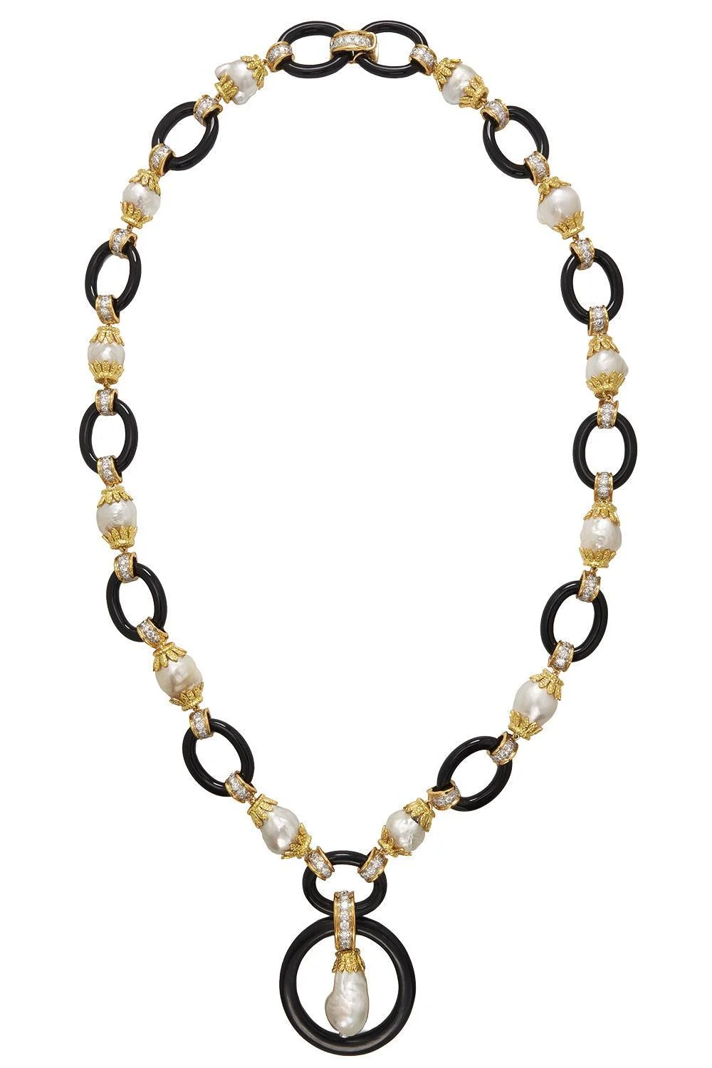 Pearl Black Link Necklace - 1