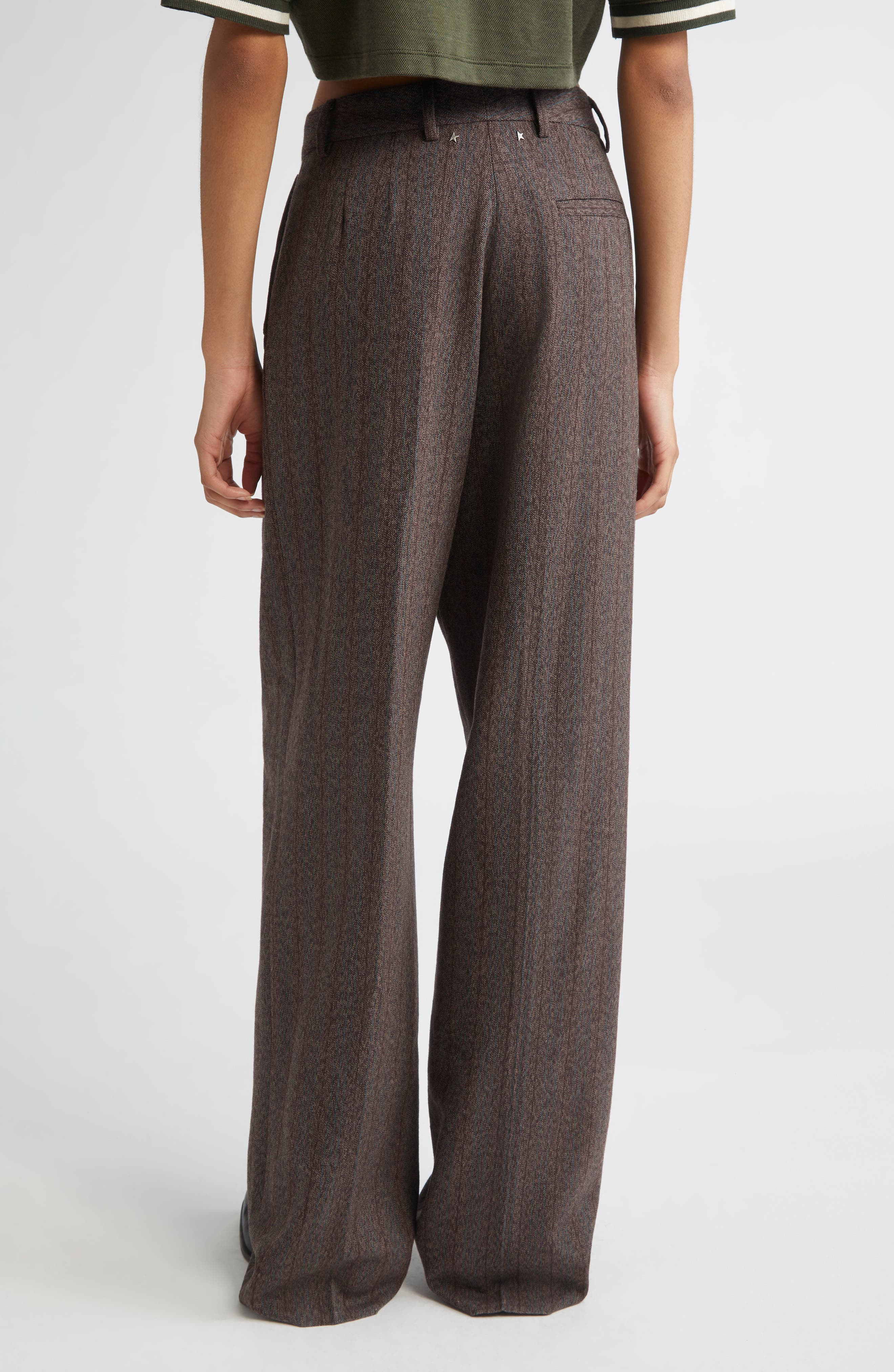 Golden Goose Journey Pinstripe Pleated Wool Wide Leg Pants in Cocoa Brown/Turquoise at Nordstrom - 3