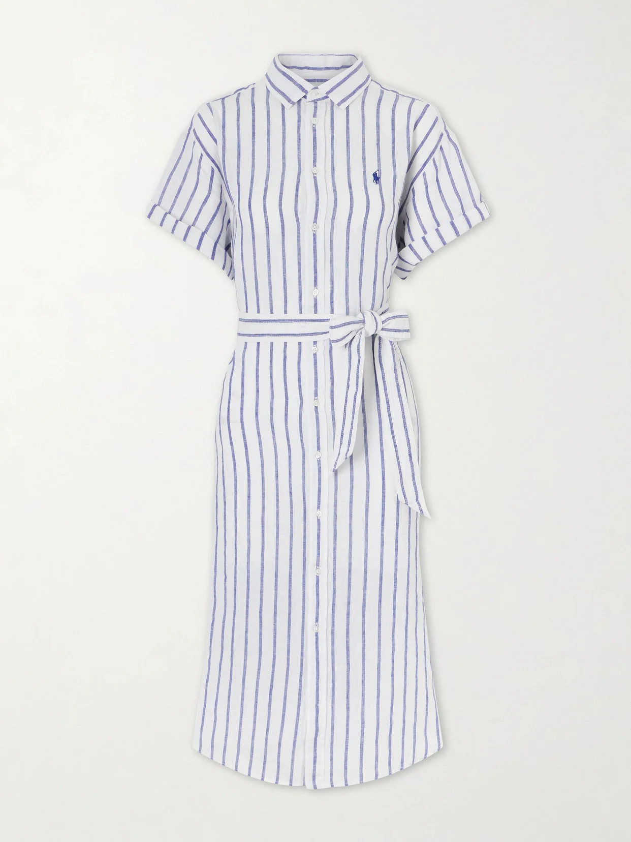 Belted Striped Linen Midi Dress - 1