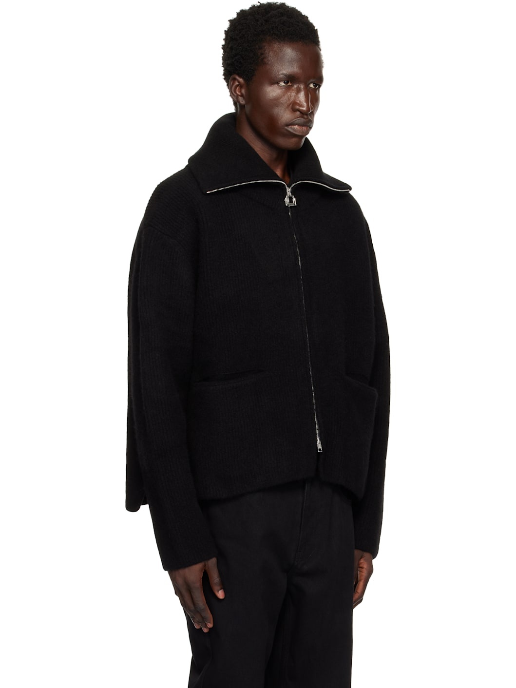 Black High Neck Zip Up Cardigan - 2