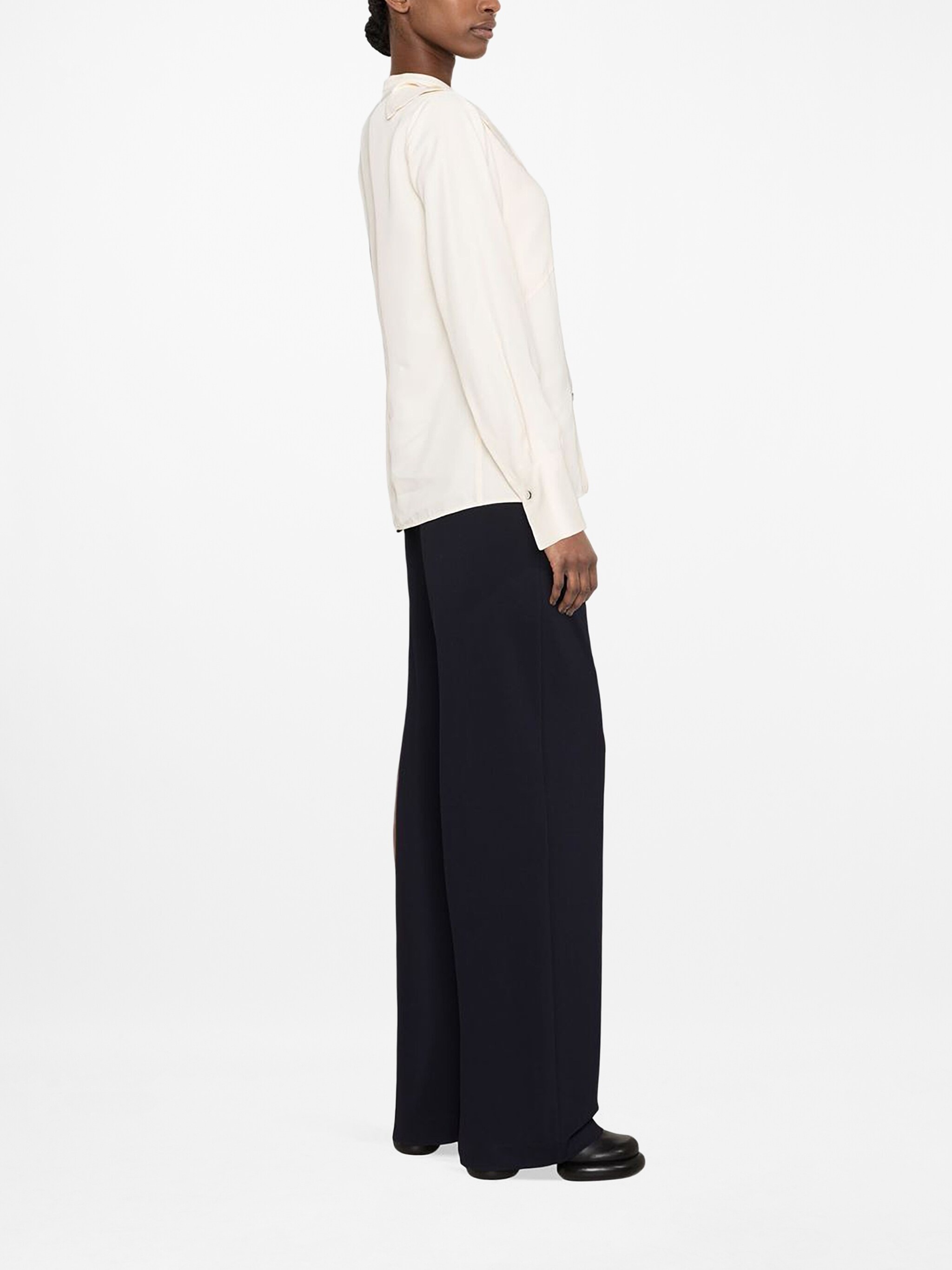 asymmetric-collar long-sleeved blouse - 3