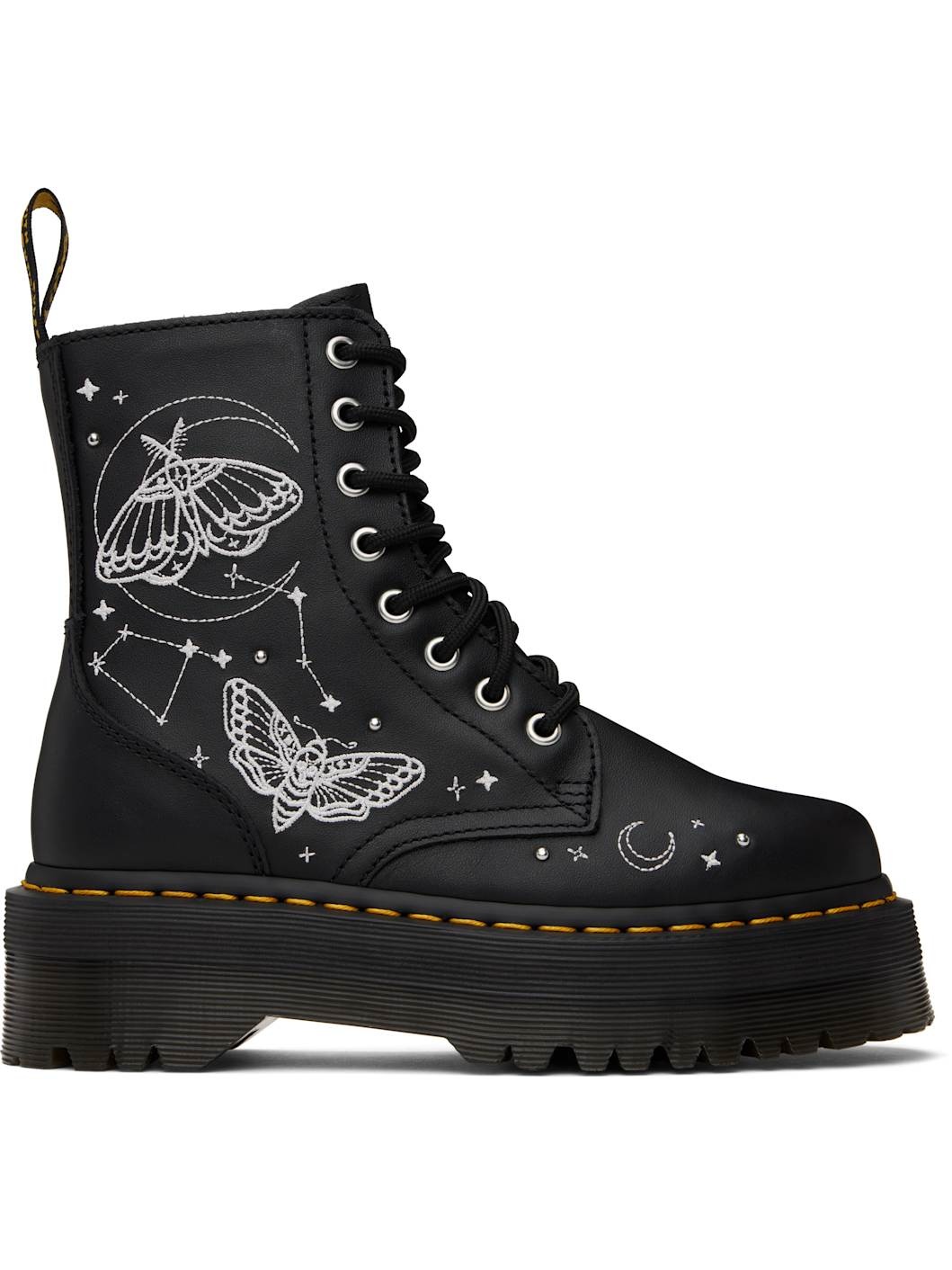 Black Jadon Celestial Moth Embroidered Platform Boots - 1