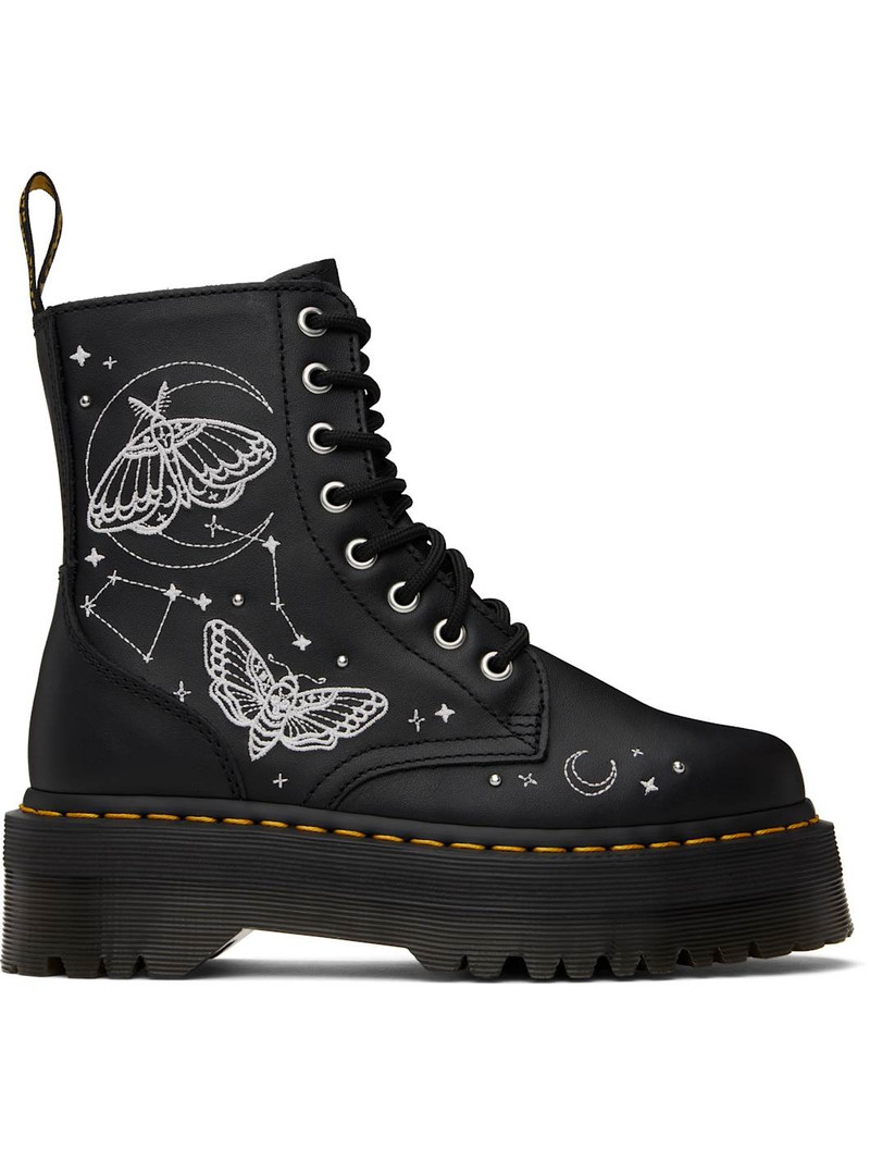 Black Jadon Celestial Moth Embroidered Platform Boots 1