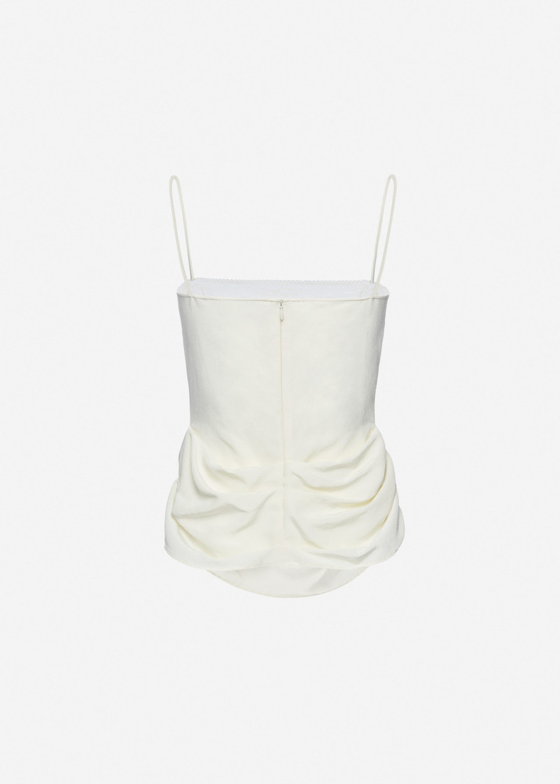 Draped silk lace-trim top in cream 2