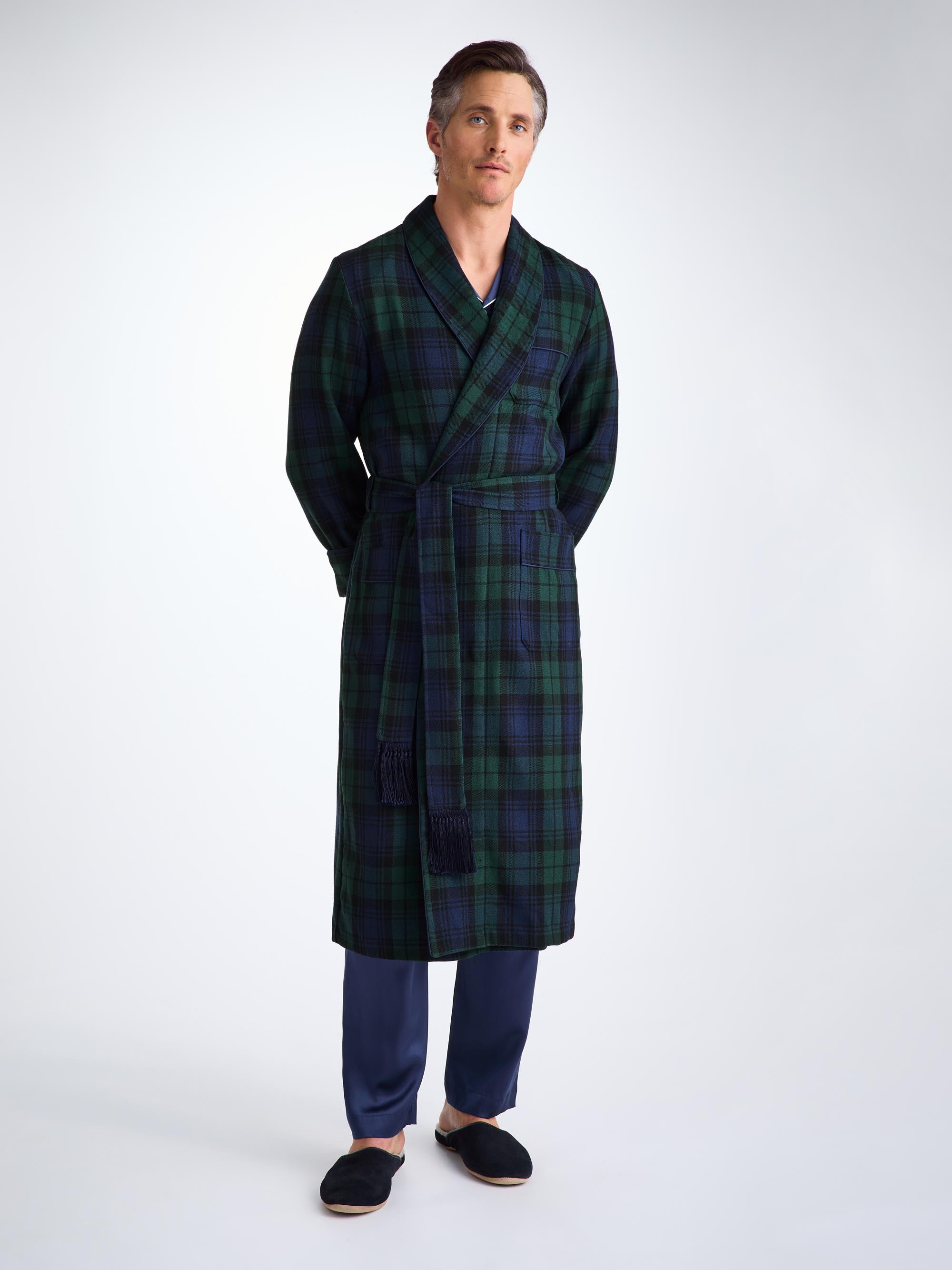 Men's Robe Tartan Black Watch Wool Navy - 5