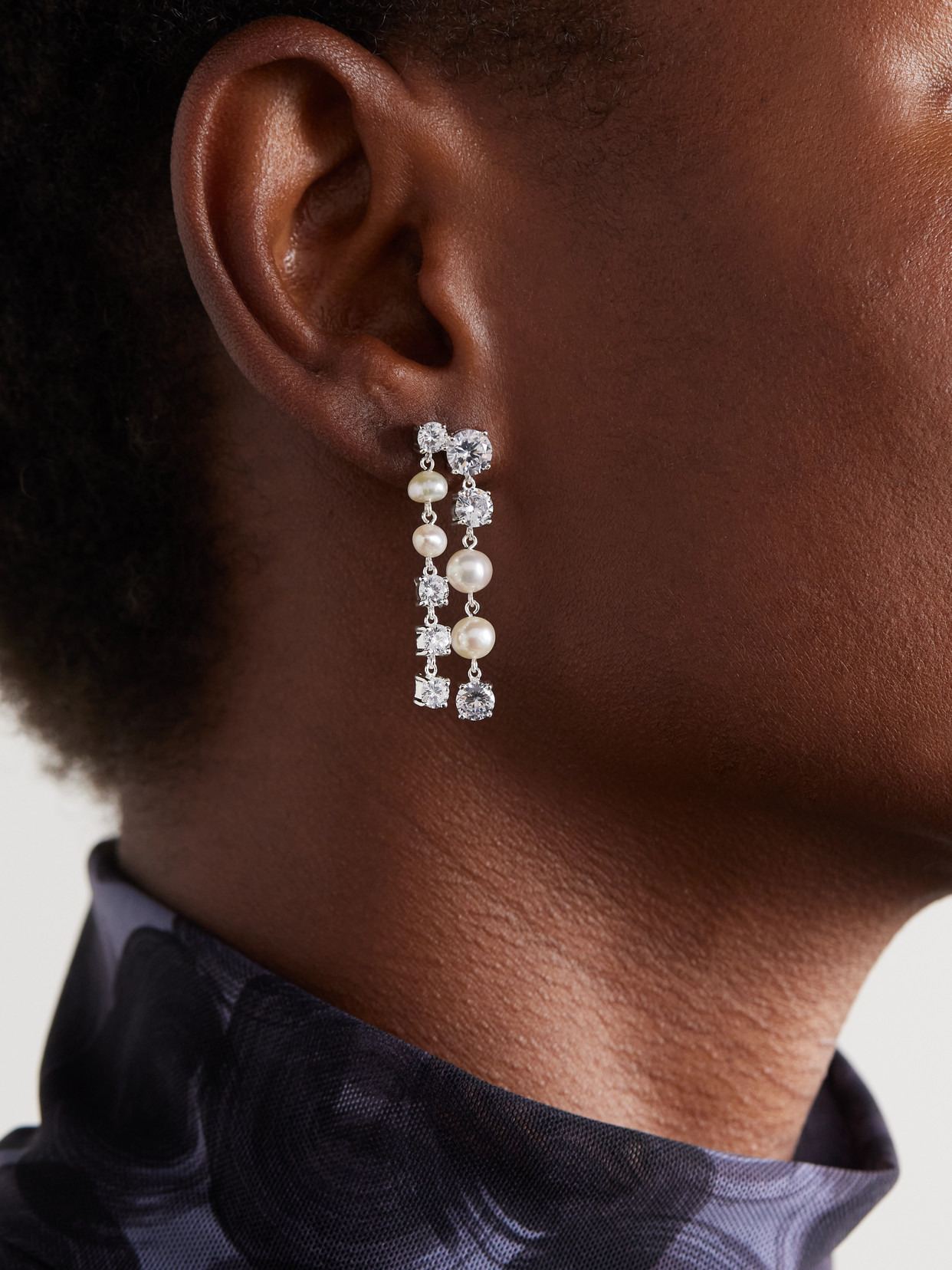 Recycled Silver, Pearl And Cubic Zirconia Earrings - 2