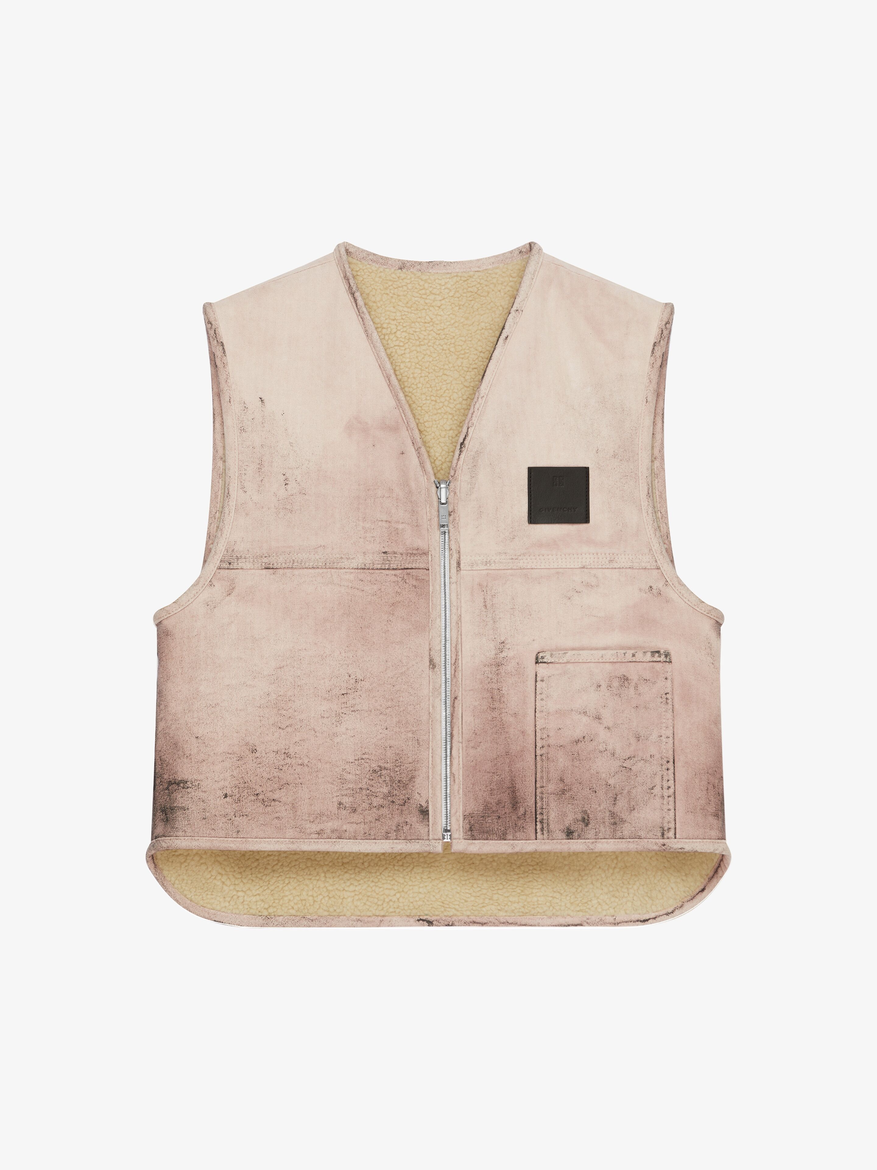 REVERSIBLE WAISTCOAT IN COTTON WITH SHEARLING EFFECT - 1