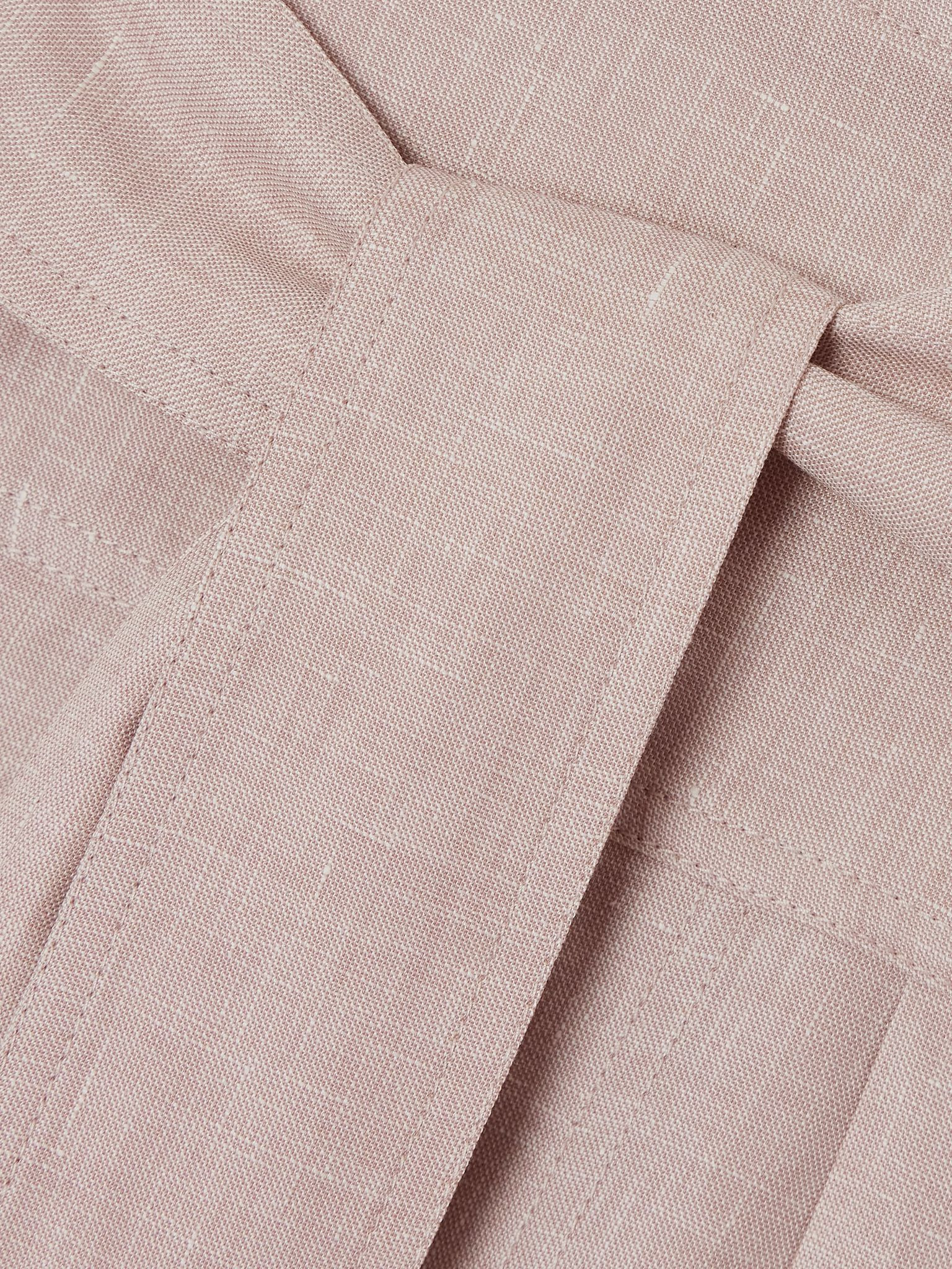 Belted linen, wool and silk-blend midi skirt Pink - 5