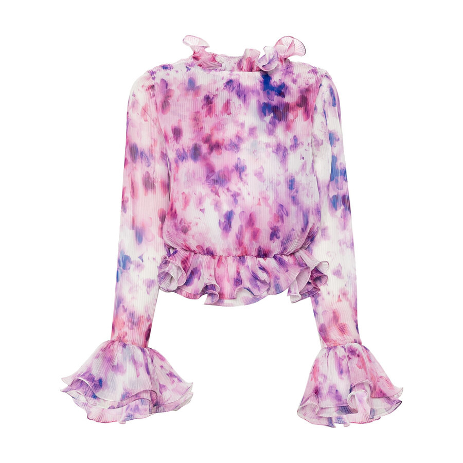 Rotate Ladies Optic Buttercup/Peach Chiffon Ruffle Top - 5