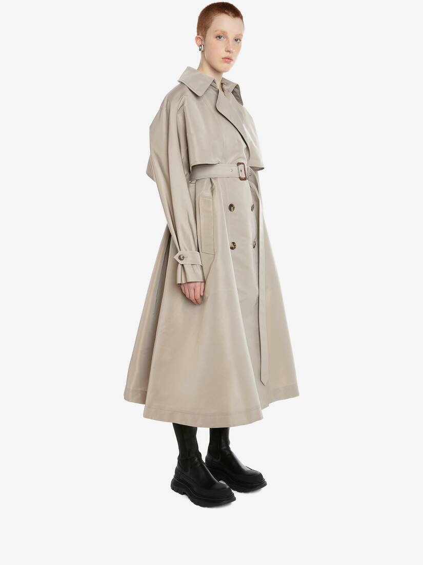Dropped Sleeve Trench Coat in Stone - 3