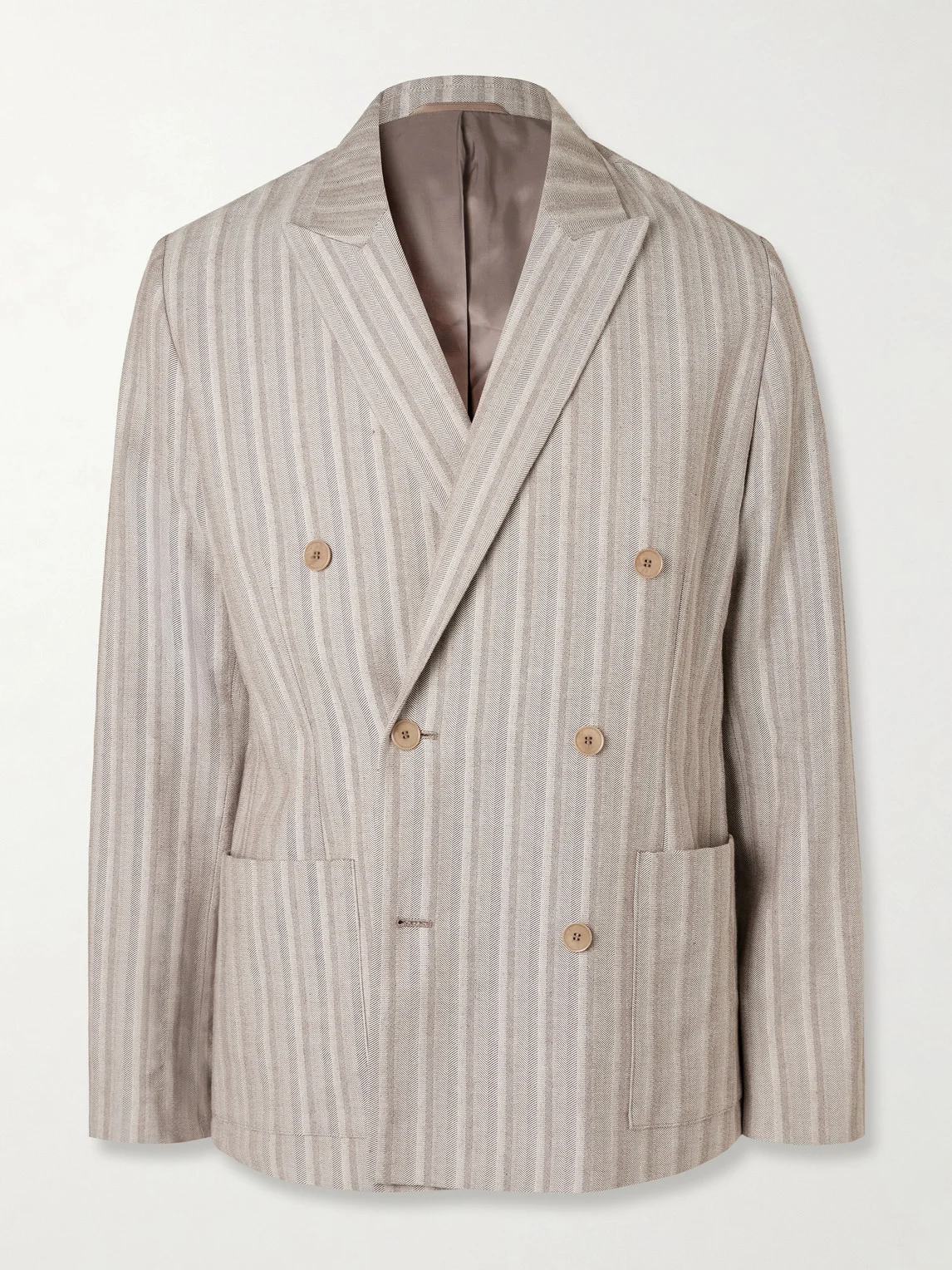 Jordin 10058 Double-Breasted Striped Cotton-Blend Herringbone Suit Jacket - 1