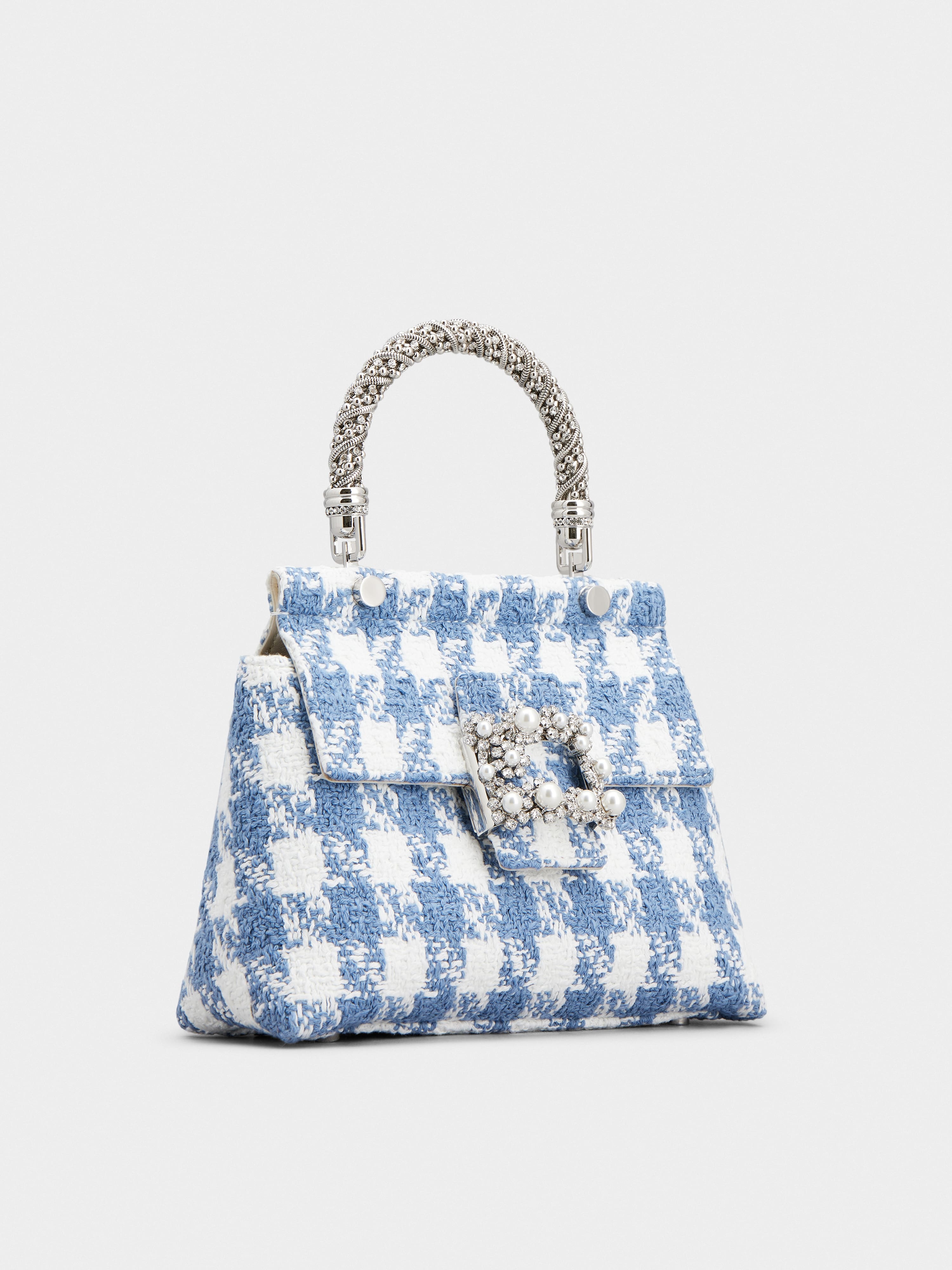 Viv' Cabas Jewel Flower Strass Pearl Buckle Mini Bag in Fabric - 3
